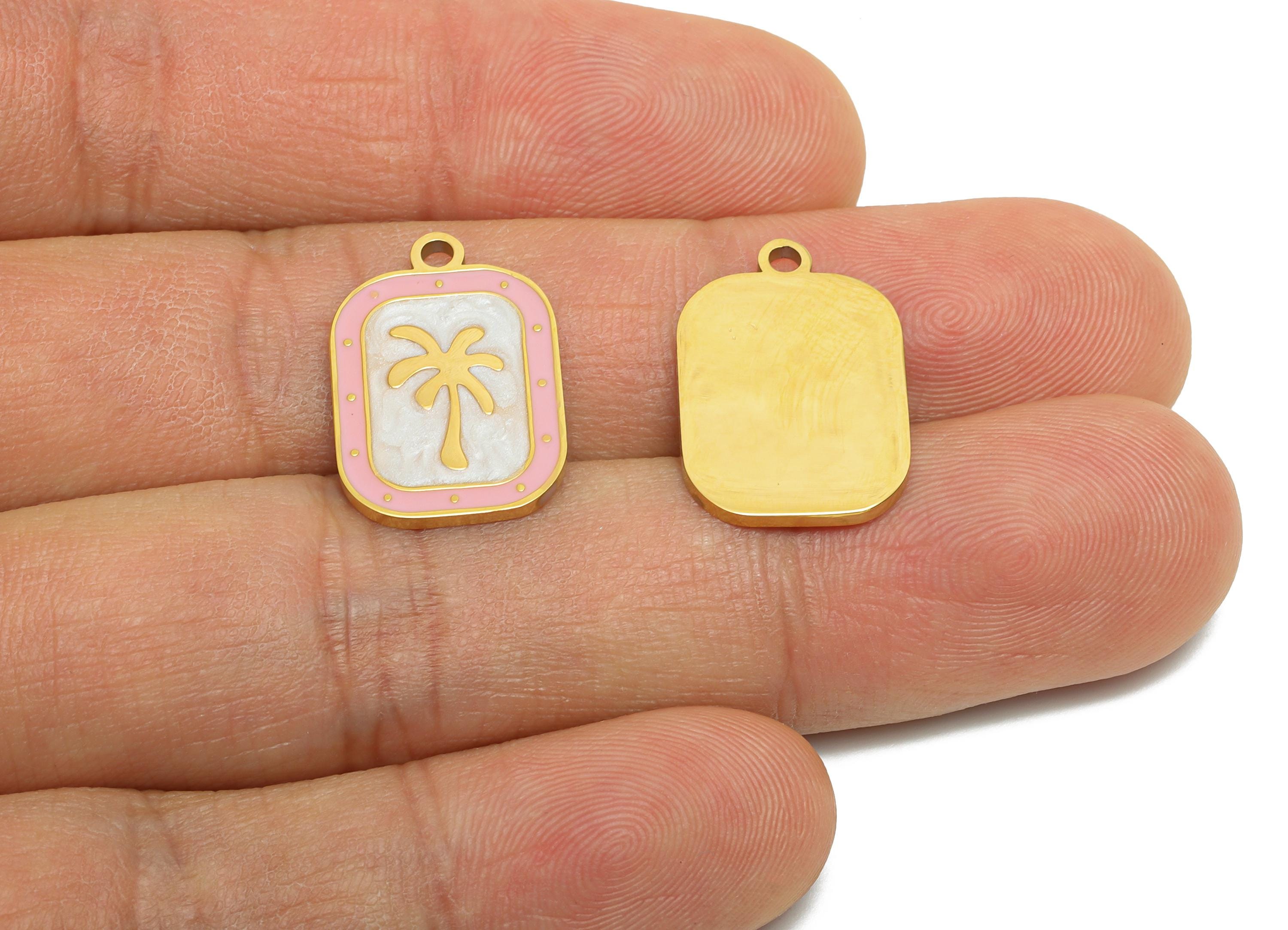 Stainless Steel Tree Charms - Enamel Palm Tree Pendant - Minimalist Tropical Jewelry - Beach Vibes Jewelry Piece - 19x13x1.36mm - SS1660 - DOMEDBAZAAR