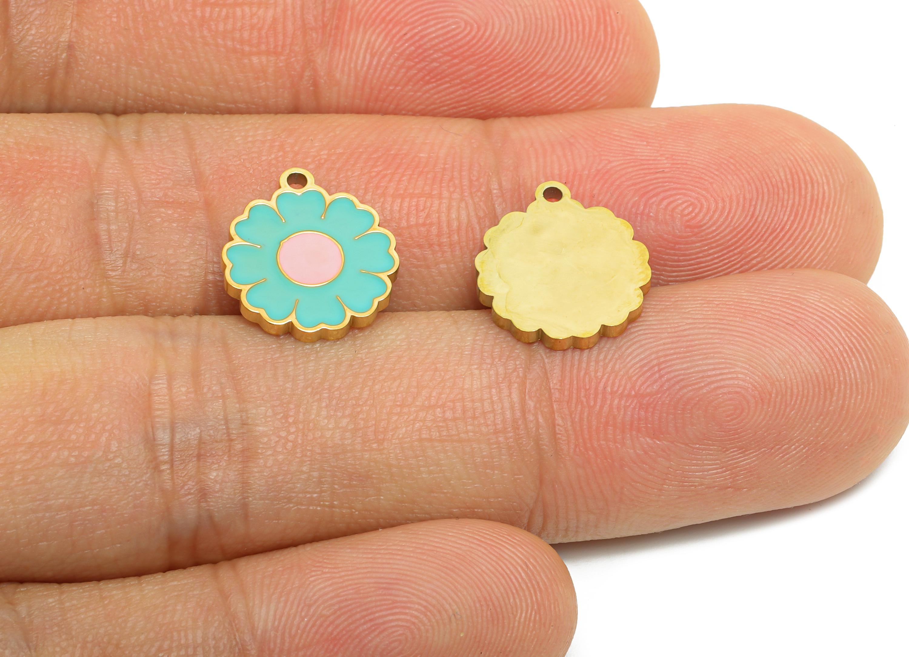Stainless Steel Daisy Charm - Enamel Flower Botanical Charm for Bracelet - 316L Stainless Steel - Steel Jewelry - 13.8x12.26x1.38mm - SS1622 - DOMEDBAZAAR