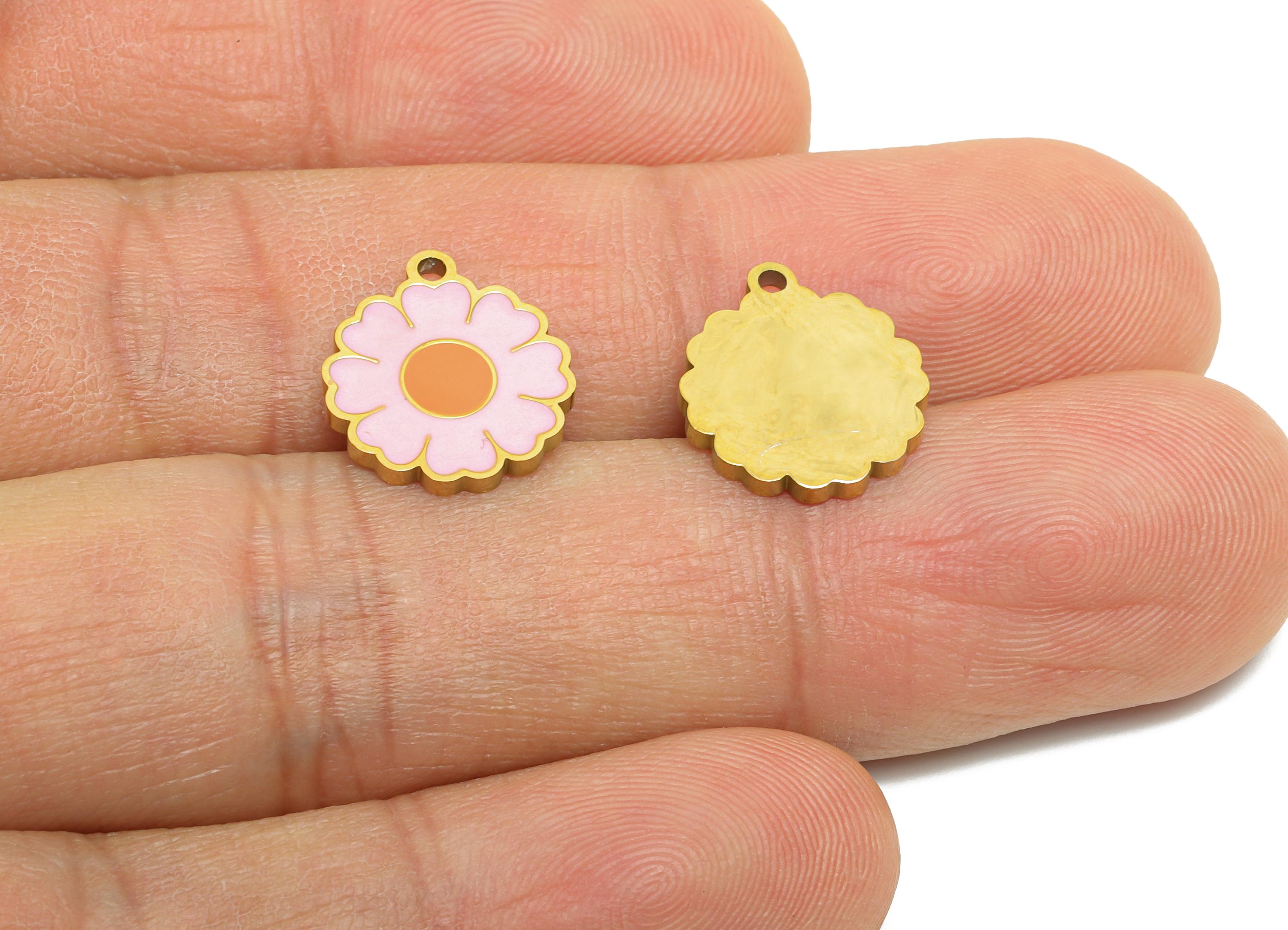 Stainless Steel Daisy Charm - Enamel Flower Botanical Charm for Bracelet - 316L Stainless Steel - Steel Jewelry - 13.8x12.2x1.32mm - SS1623 - DOMEDBAZAAR