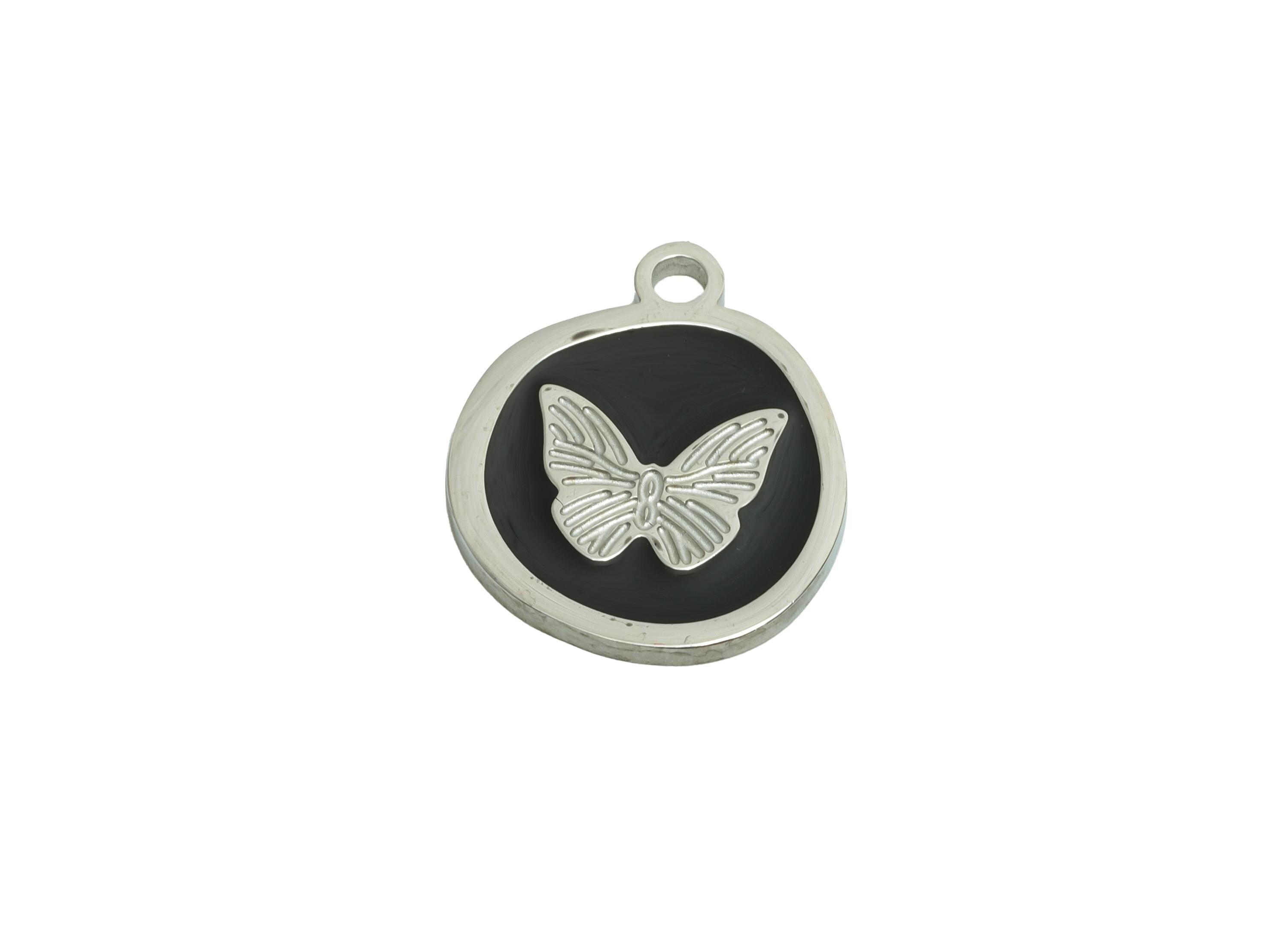 Stainless Steel Butterfly Charms - Dainty Enamel Black Pendant - Modern Butterfly Enamel Charm - Whimsical Jewelry - 17x15x1.36mm - SS1630 - DOMEDBAZAAR