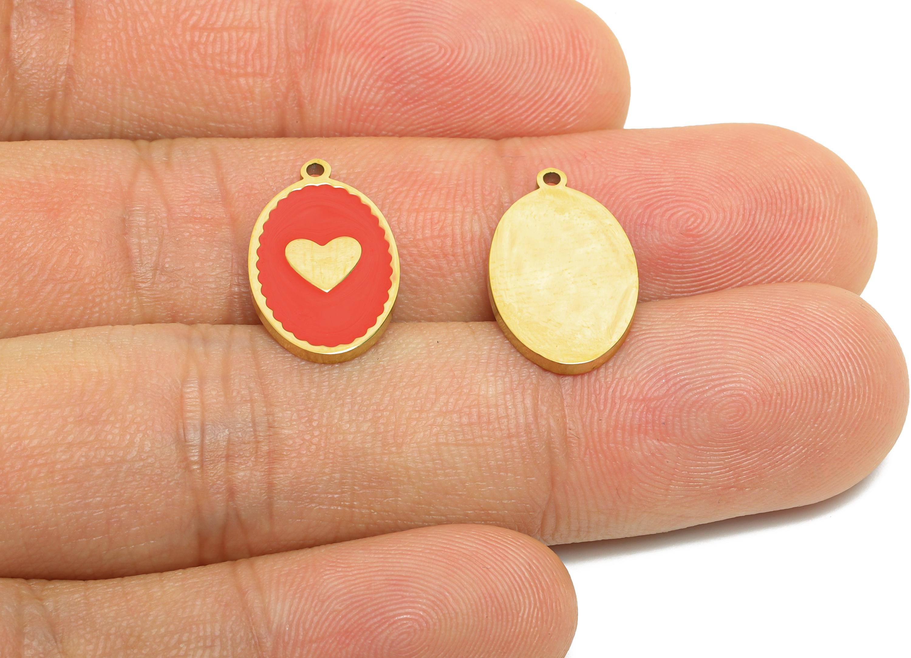 Stainless Steel Heart Charm - Elegant Oval Red Enamel Heart Pendant - 316L Stainless Steel - Elegant Steel Jewelry - 18.1x11x1.37mm - SS1614 - DOMEDBAZAAR