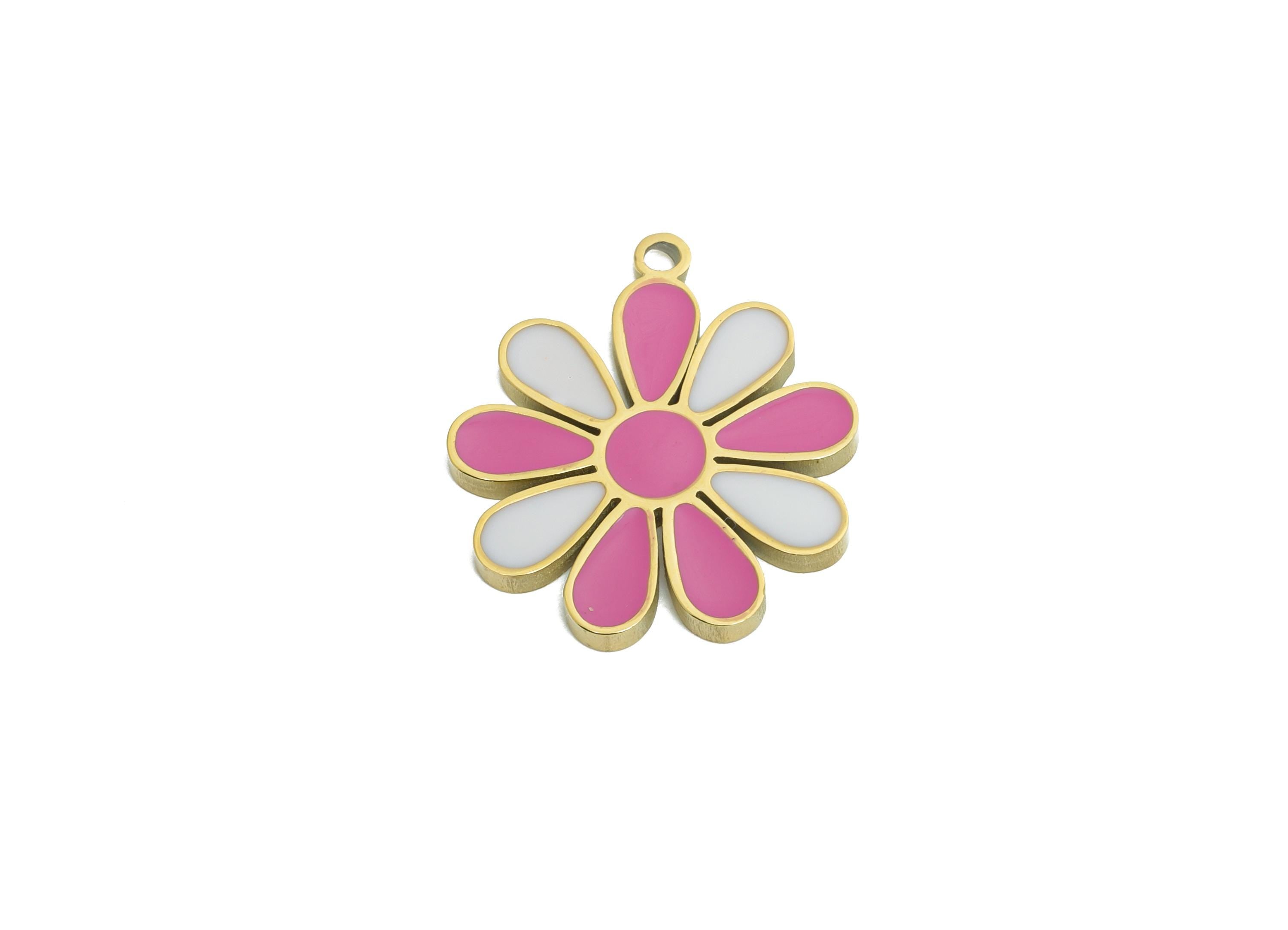 Stainless Steel Daisy Charm - Enamel Flower Botanical Charm for Bracelet - Minimalist Flower Pendant - Steel Jewelry - 16x14x1mm - SS1668 - DOMEDBAZAAR