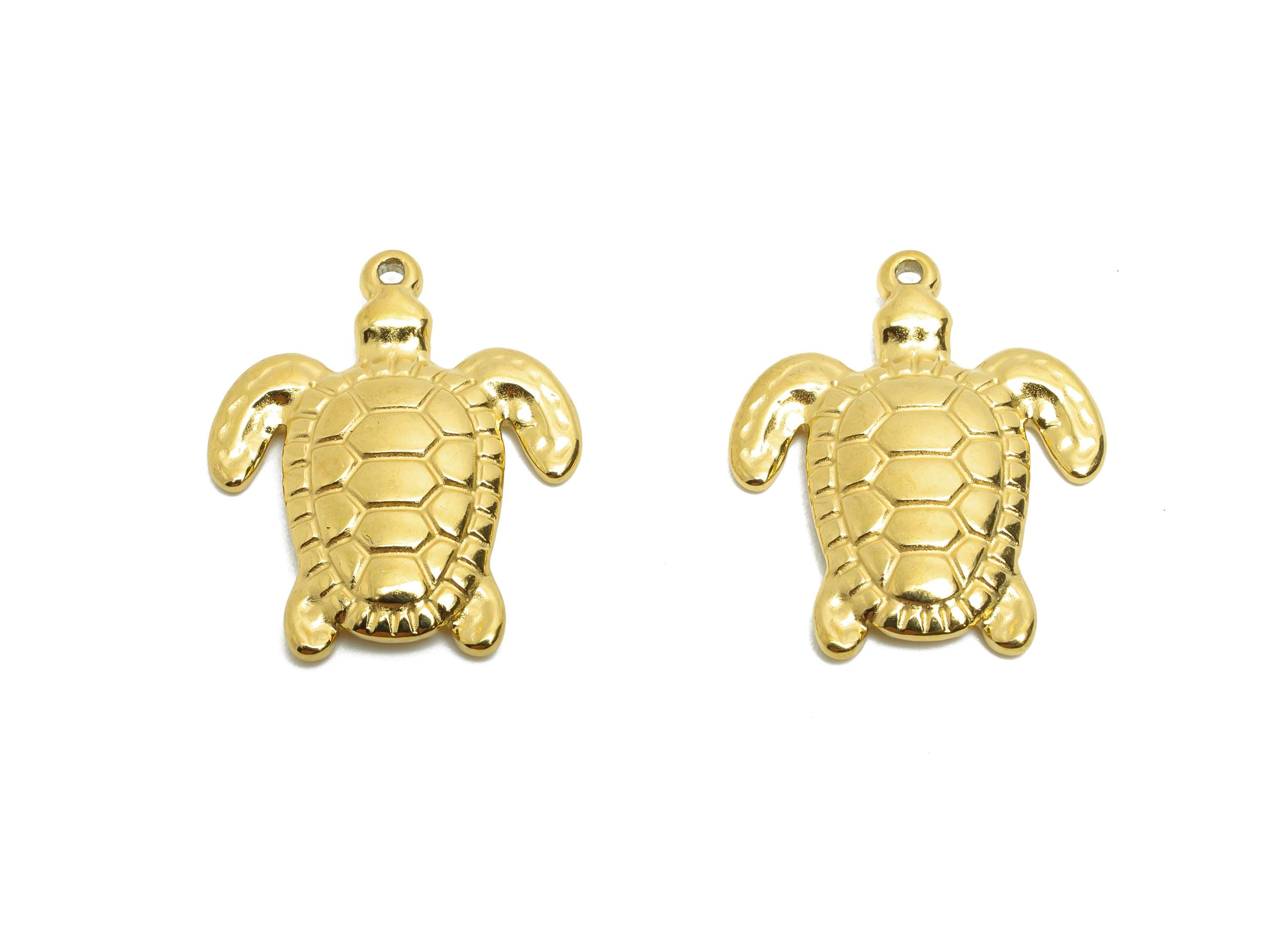 Stainless Steel Turtle Charms - Statement Marine Animal Pendant - 316L Stainless Steel - Steel Jewelry Accessory - 20.43x16.4x2.4mm - SS1654 - DOMEDBAZAAR