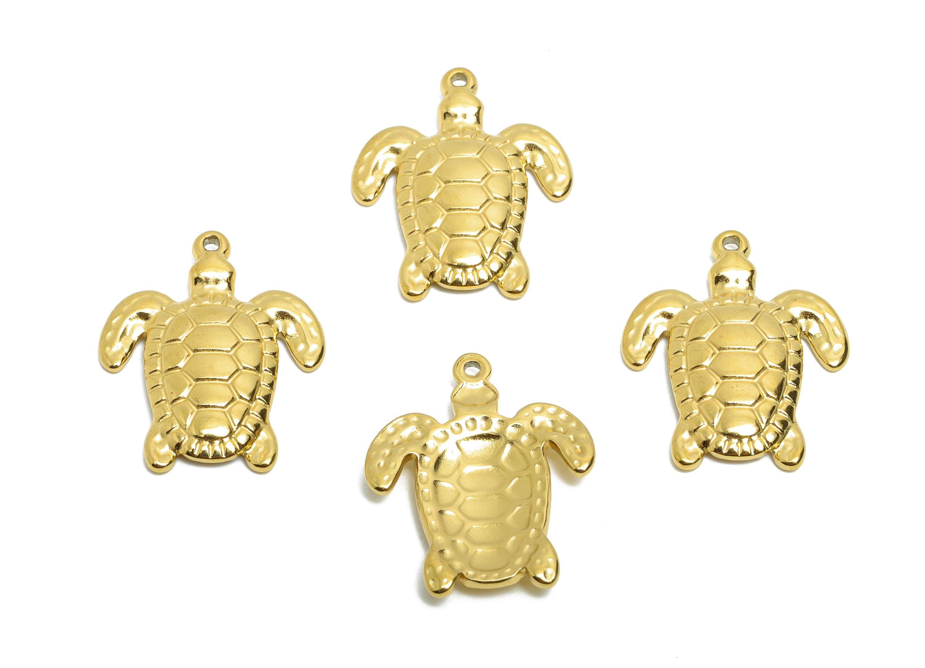Stainless Steel Turtle Charms - Statement Marine Animal Pendant - 316L Stainless Steel - Steel Jewelry Accessory - 20.43x16.4x2.4mm - SS1654 - DOMEDBAZAAR