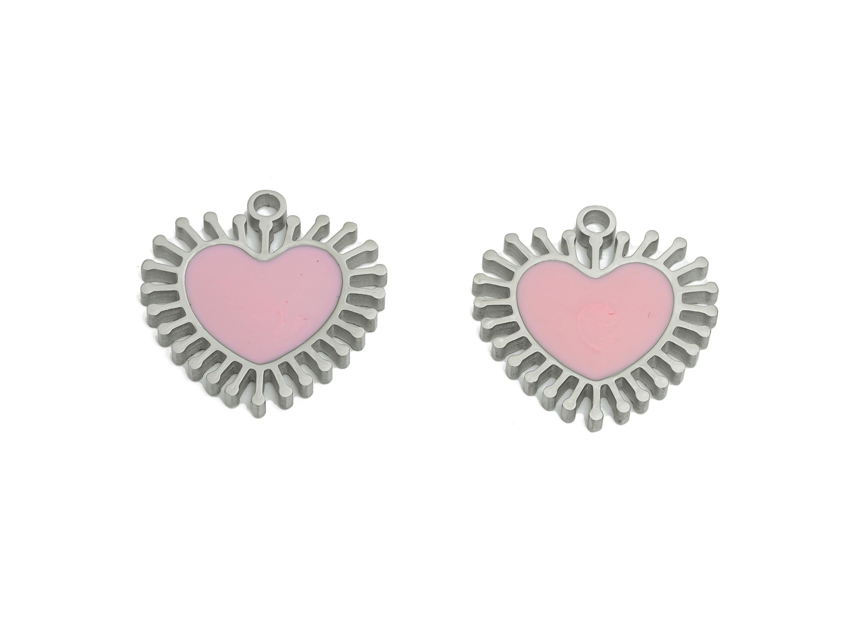 Stainless Steel Heart Charm - Enamel Sunburst Heart Charm for Bracelet - Minimalist Colorful Pendant - Steel Jewelry - 14x14x1mm - SS1633 - DOMEDBAZAAR