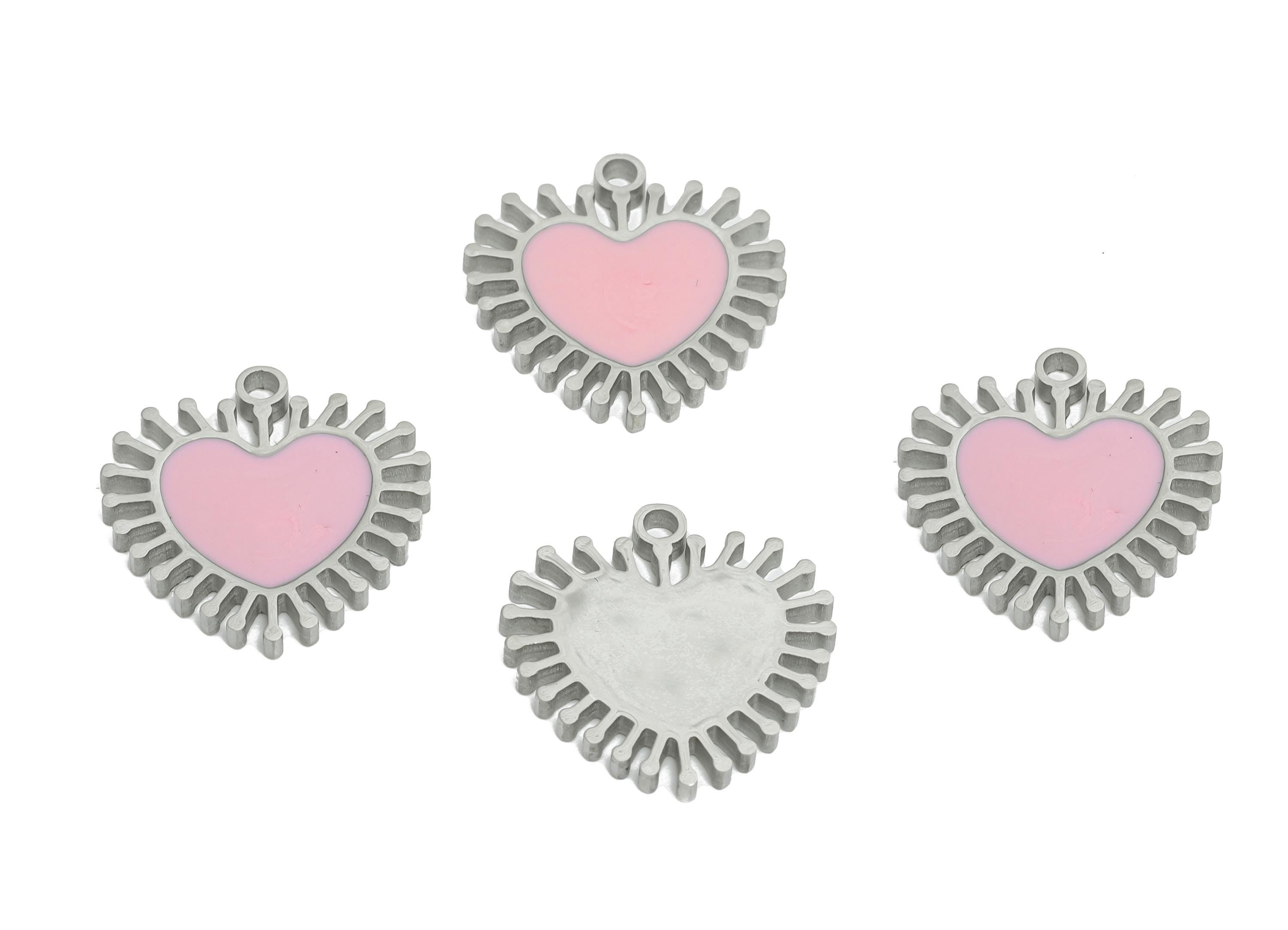 Stainless Steel Heart Charm - Enamel Sunburst Heart Charm for Bracelet - Minimalist Colorful Pendant - Steel Jewelry - 14x14x1mm - SS1633 - DOMEDBAZAAR