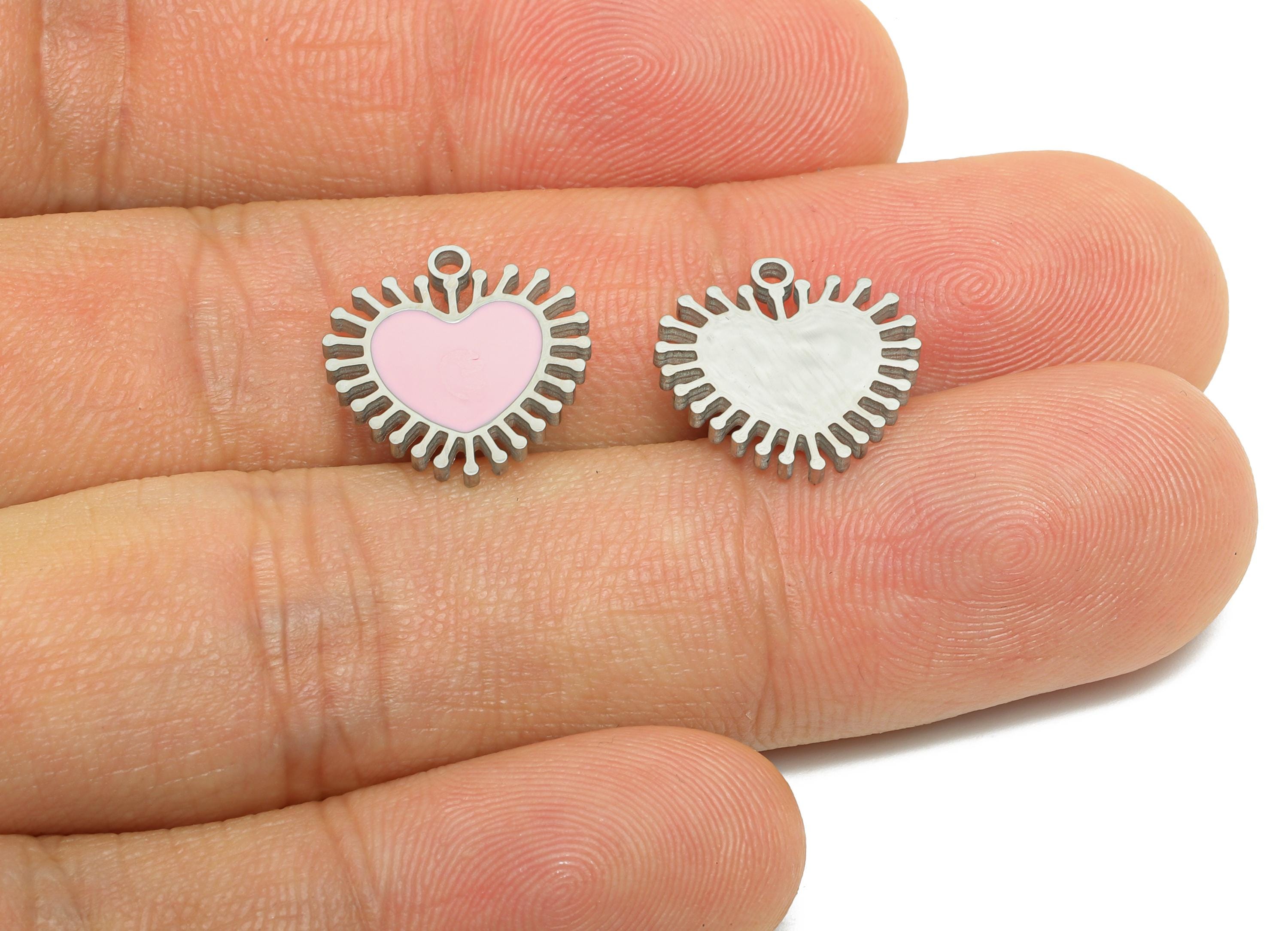 Stainless Steel Heart Charm - Enamel Sunburst Heart Charm for Bracelet - Minimalist Colorful Pendant - Steel Jewelry - 14x14x1mm - SS1633 - DOMEDBAZAAR