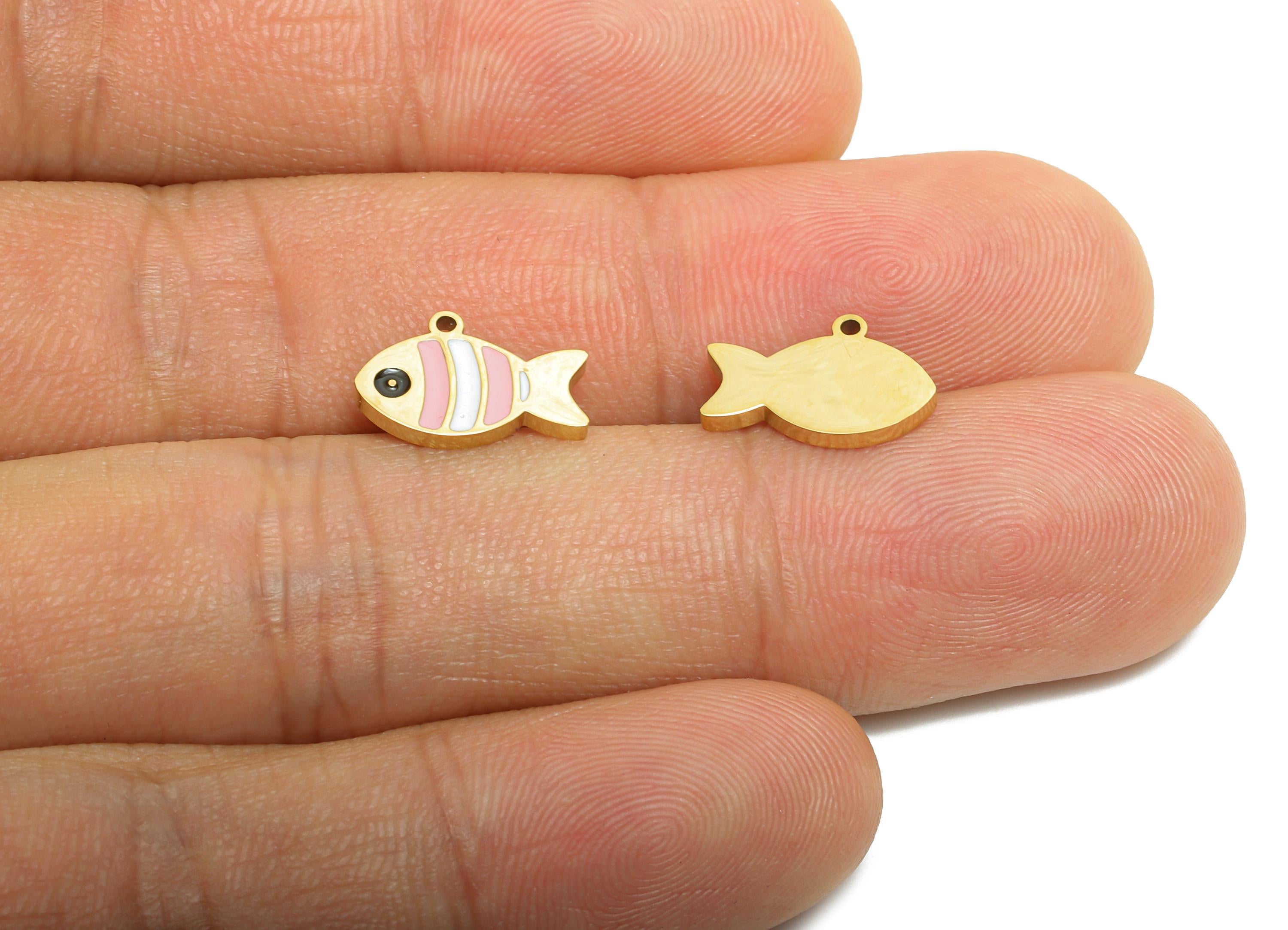 Stainless Steel Fish Charms - Enamel Marine Animal Charm for Bracelet - 316L Stainless Steel - Jewelry Accessory - 8.27x12.6x1.36mm - SS1635 - DOMEDBAZAAR