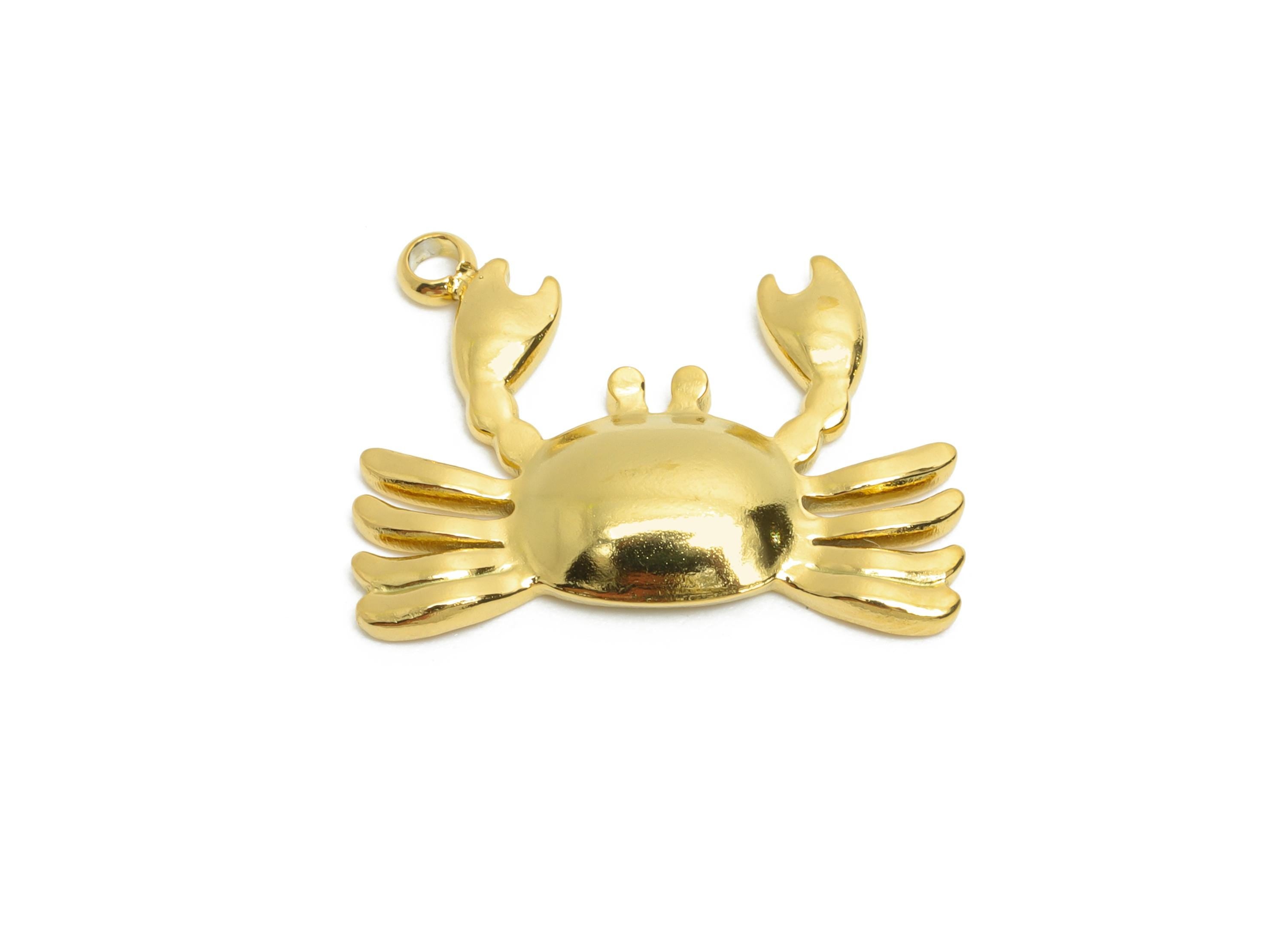 Stainless Steel Crab Charms - Refined Crab Marine Animal Pendant - 316L Stainless Steel - Steel Jewelry Accessory - 14x17.93x2.43mm - SS1646 - DOMEDBAZAAR