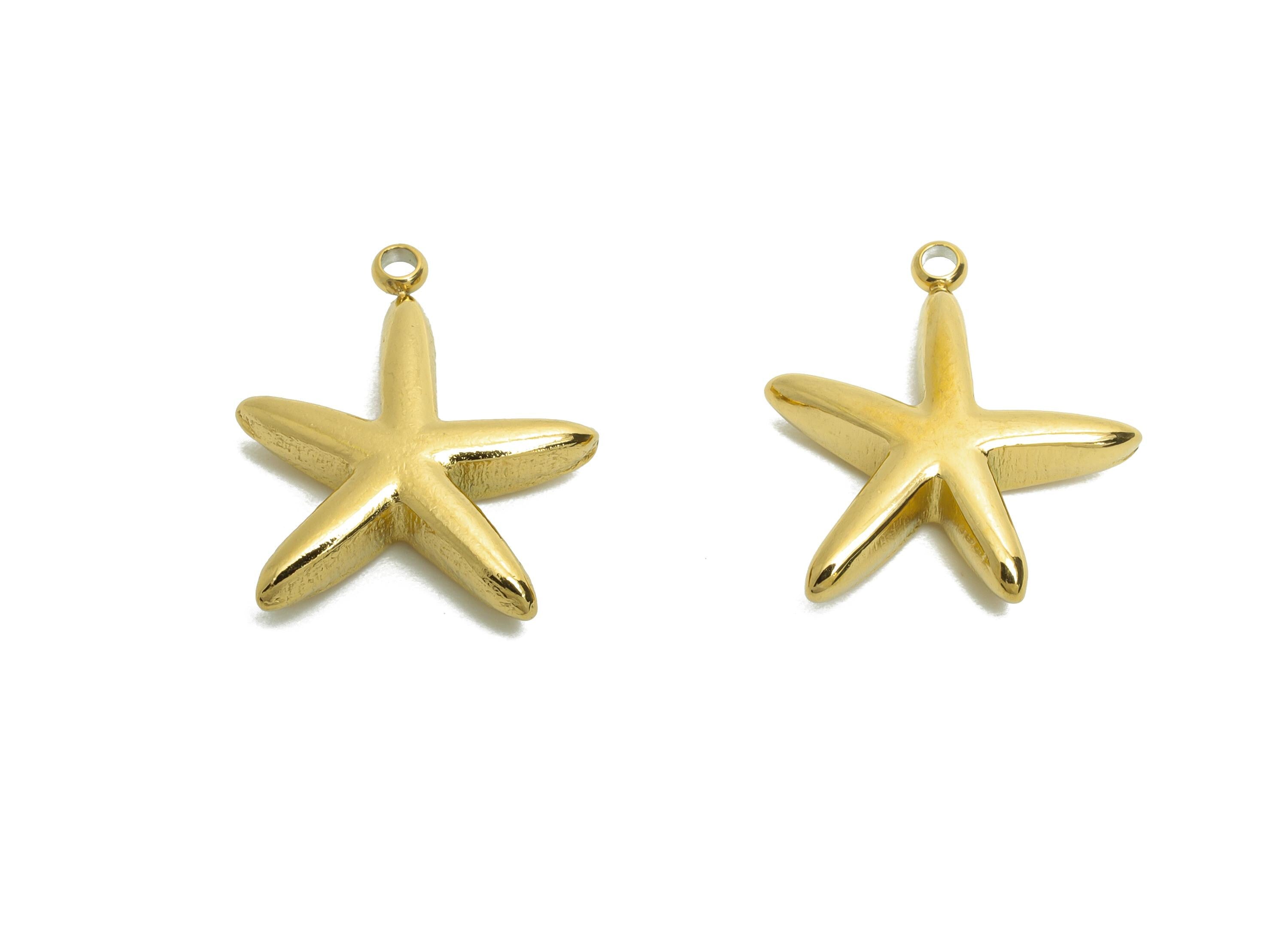 Stainless Steel Starfish Charms - Minimalist Marine Life Pendant - 316L Stainless Steel - Steel Jewelry Accessory - 17.7x14.7x3.9mm - SS1647 - DOMEDBAZAAR