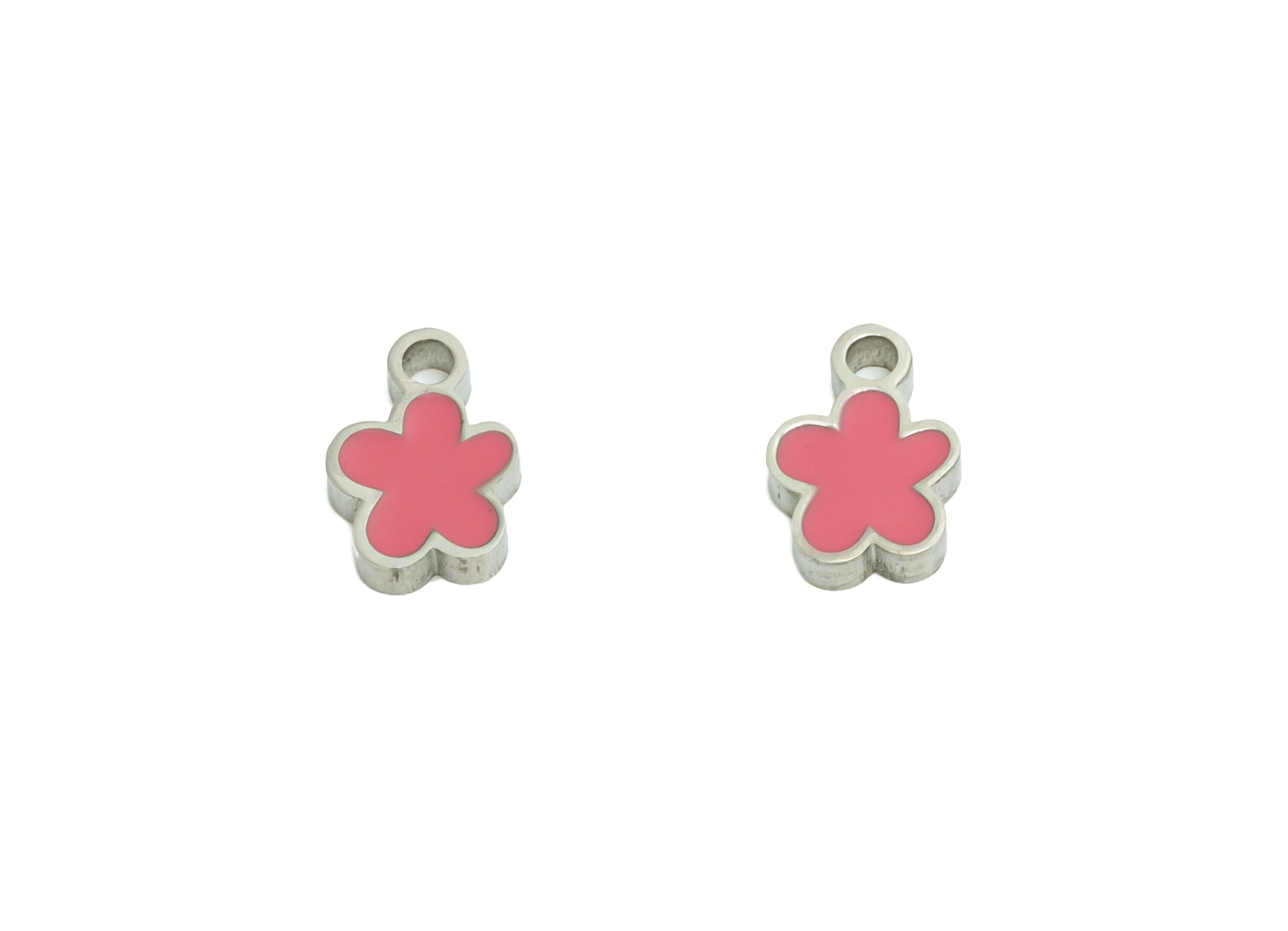 Stainless Steel Floral Charms - Dainty Enamel Tiny Charm - Modern Flower Summer Pendant - Artistic Flower Jewelry  - 6.71x4x1mm - SS1603 - DOMEDBAZAAR