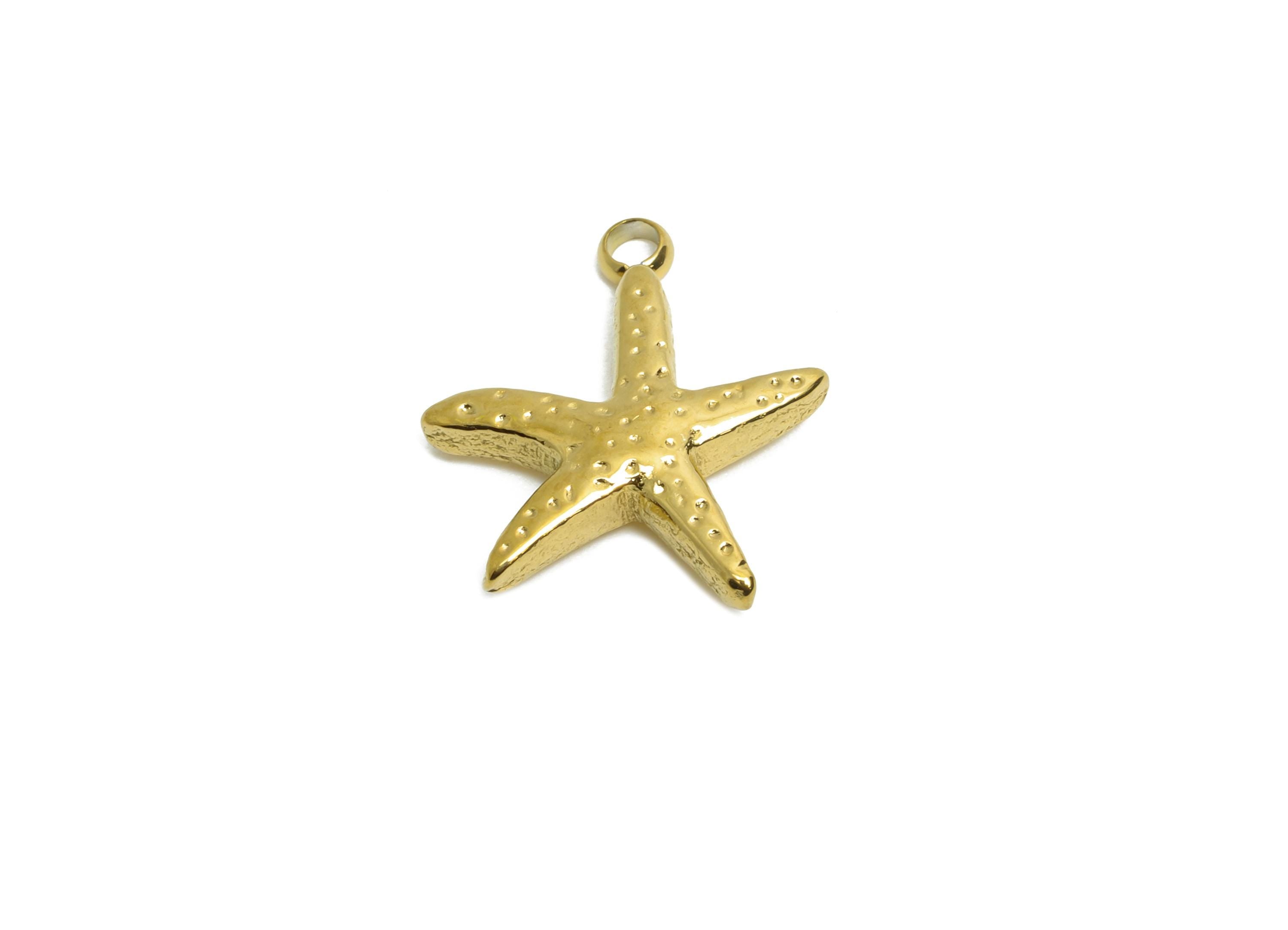 Stainless Steel Starfish Charms - Minimalist Marine Life Pendant - 316L Stainless Steel - Steel Jewelry Accessory - 14x12x2.9mm - SS1627 - DOMEDBAZAAR