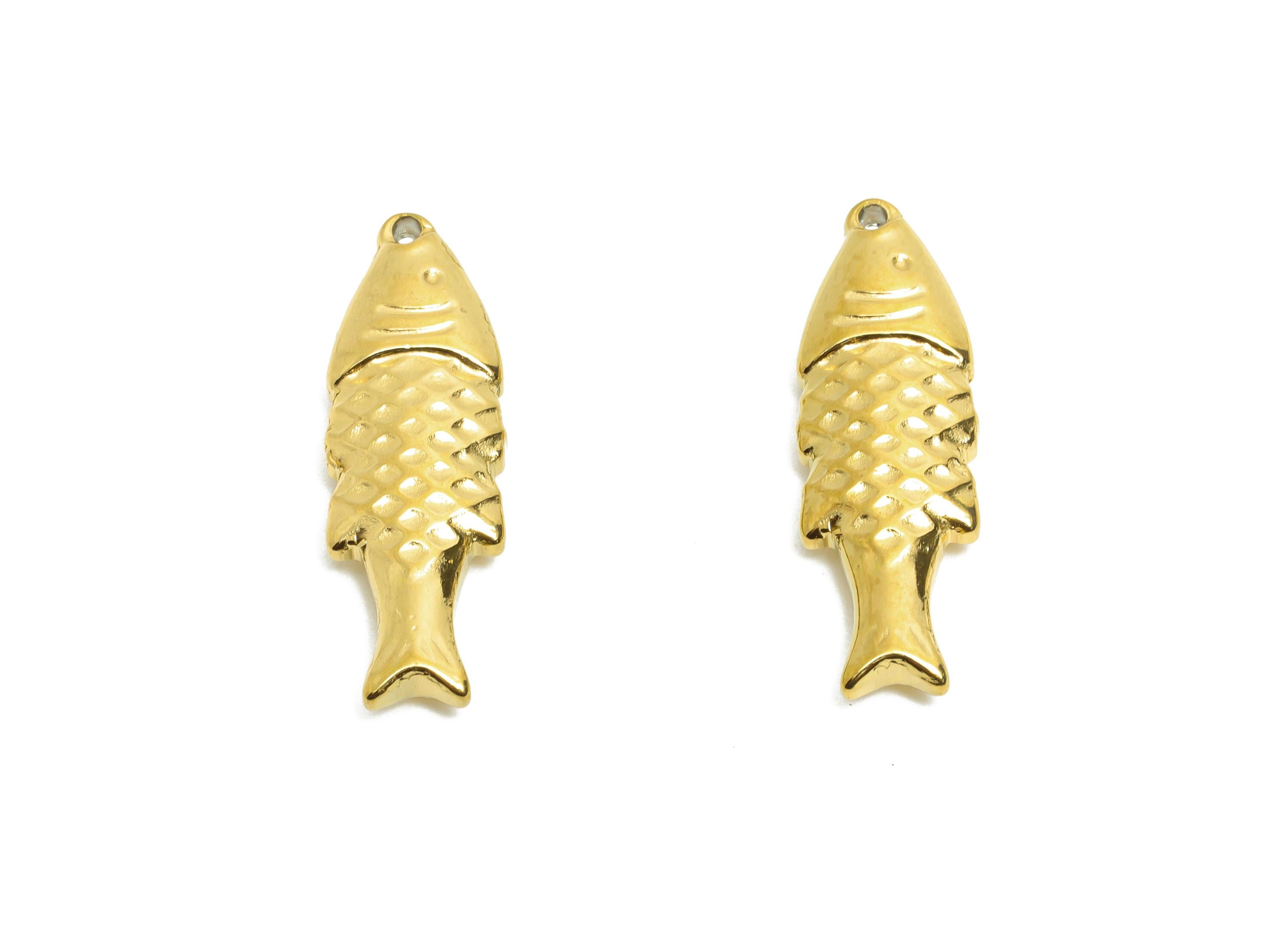 Stainless Steel Fish Charms - Textured Marine Fish Pendant - Modern Fish Pendant - Minimalist Steel Finding - 23x7x3mm - SS1649 - DOMEDBAZAAR