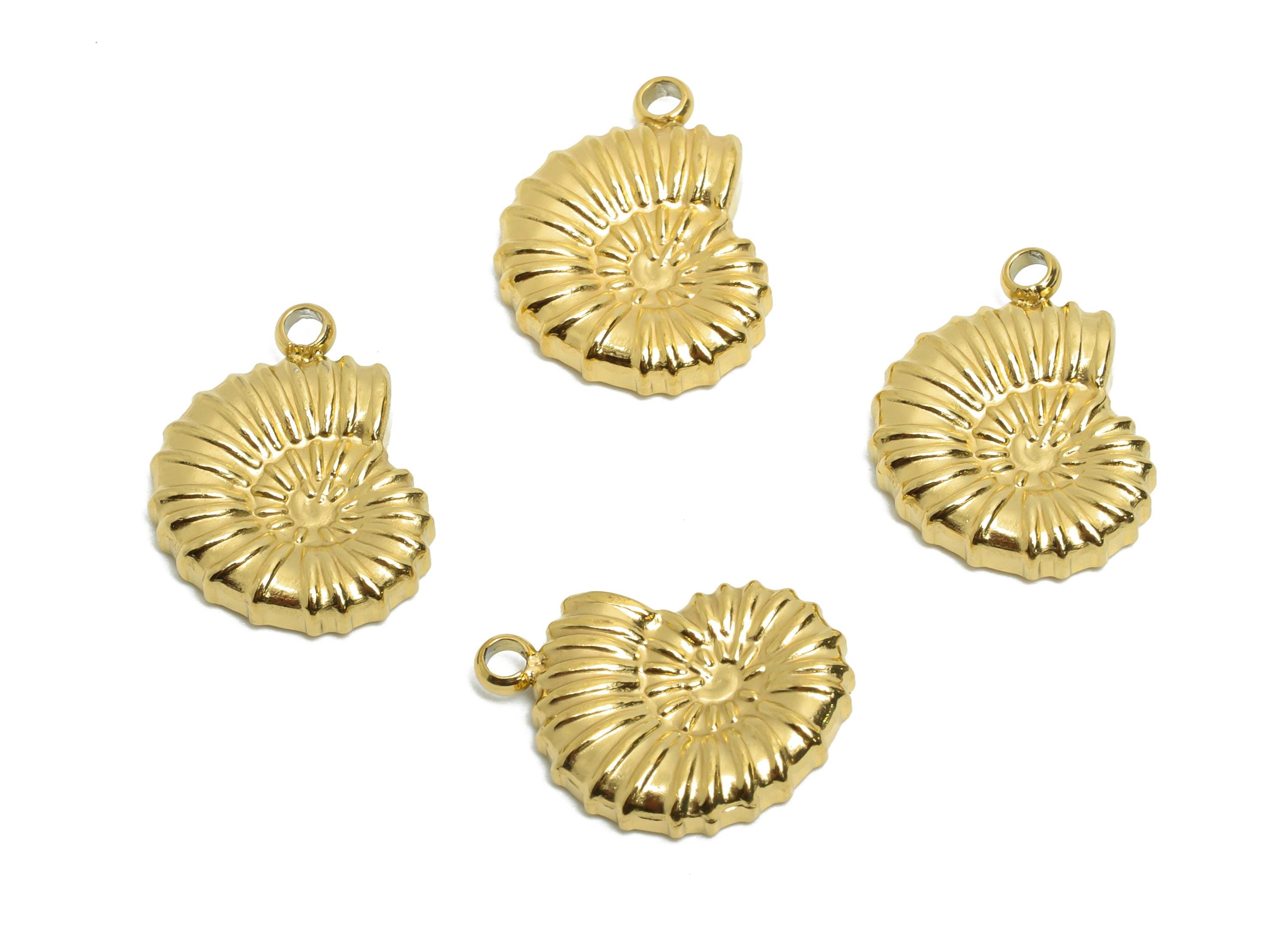 Stainless Steel Conch Charms - Textured Marine Spiral Pendant - Marine Fossil Charm - Minimalist Ocean Jewelry - 14.46x10x2.26mm - SS1659 - DOMEDBAZAAR