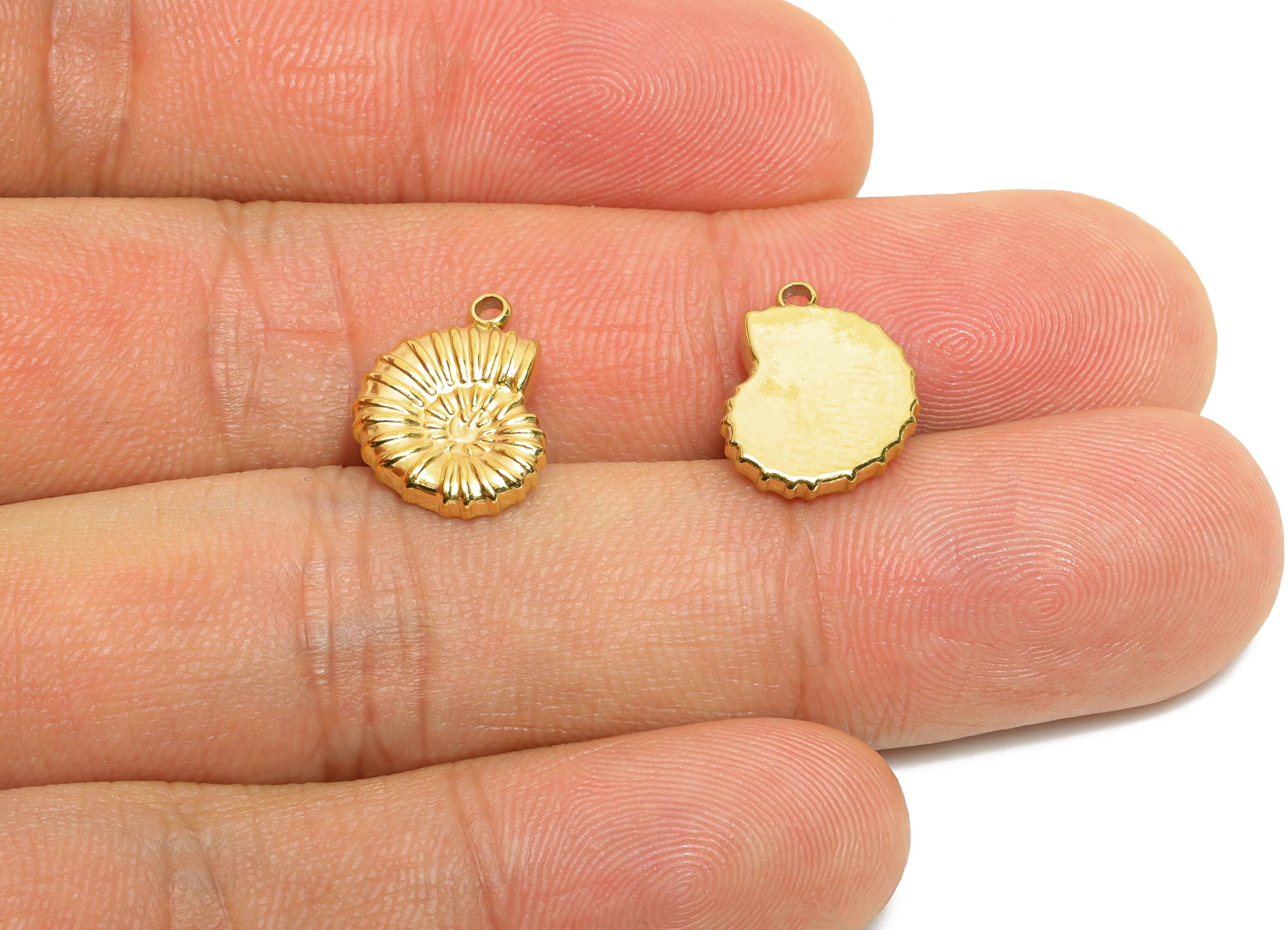 Stainless Steel Conch Charms - Textured Marine Spiral Pendant - Marine Fossil Charm - Minimalist Ocean Jewelry - 14.46x10x2.26mm - SS1659 - DOMEDBAZAAR