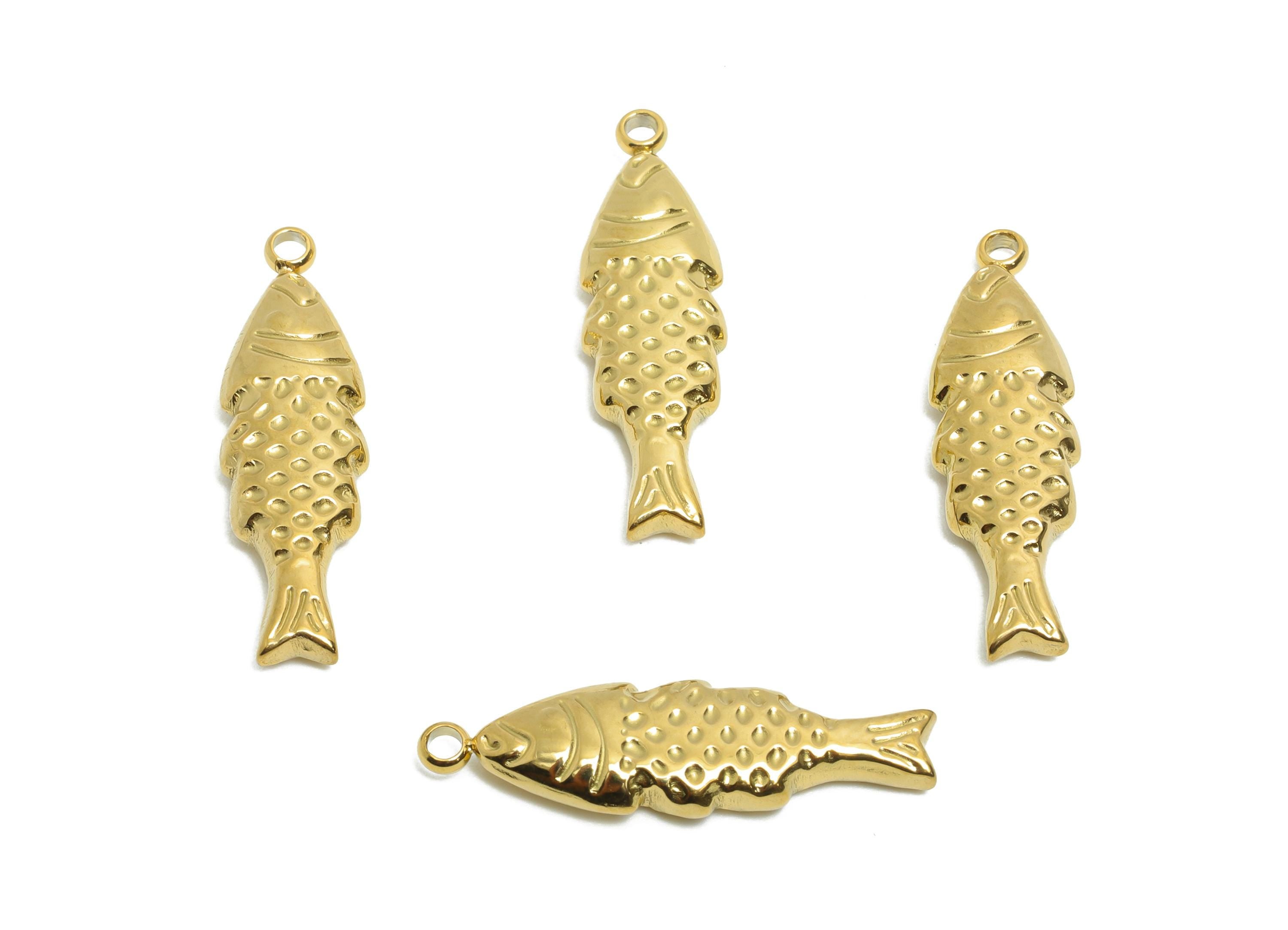 Stainless Steel Fish Charms - Textured Marine Fish Pendant - Modern Fish Pendant - Minimalist Steel Finding - 22x6x3.23mm - SS1640 - DOMEDBAZAAR