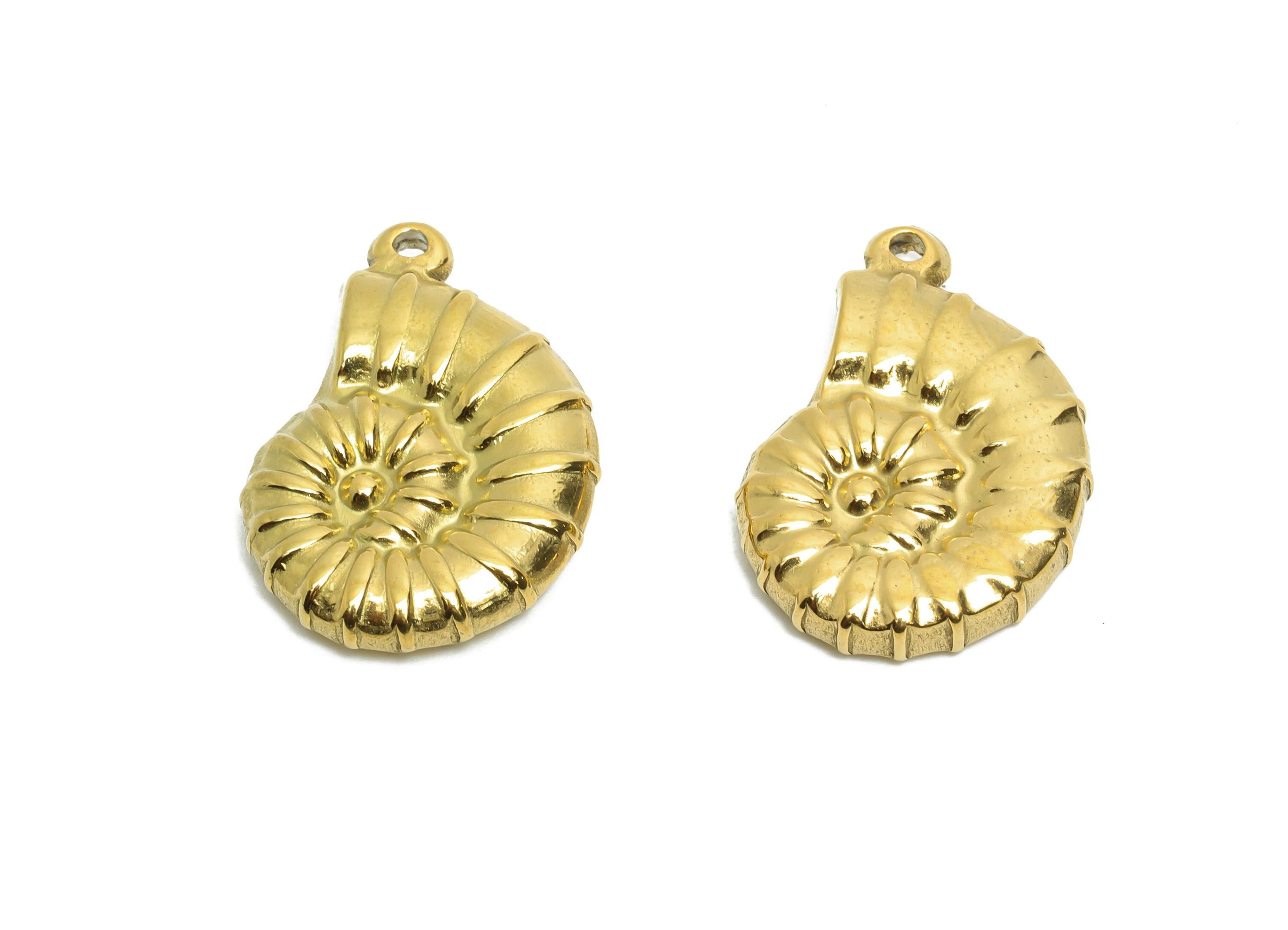 Stainless Steel Conch Charms - Textured Marine Spiral Pendant - Marine Fossil Charm - Minimalist Ocean Jewelry - 21x15x3mm - SS1657 - DOMEDBAZAAR