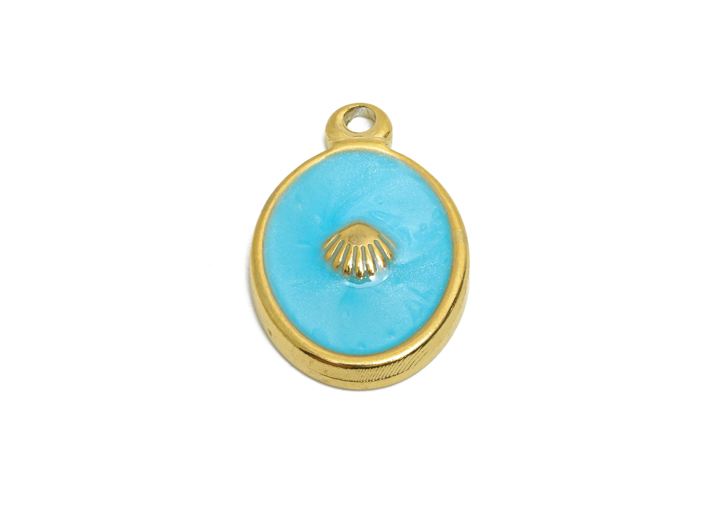 Stainless Steel Oval Charms - Unique Blue Enamel Shell Pendant - 316L Stainless Steel - Elegant Steel Jewelry - 19.88x13.62x2.78mm - SS1644 - DOMEDBAZAAR