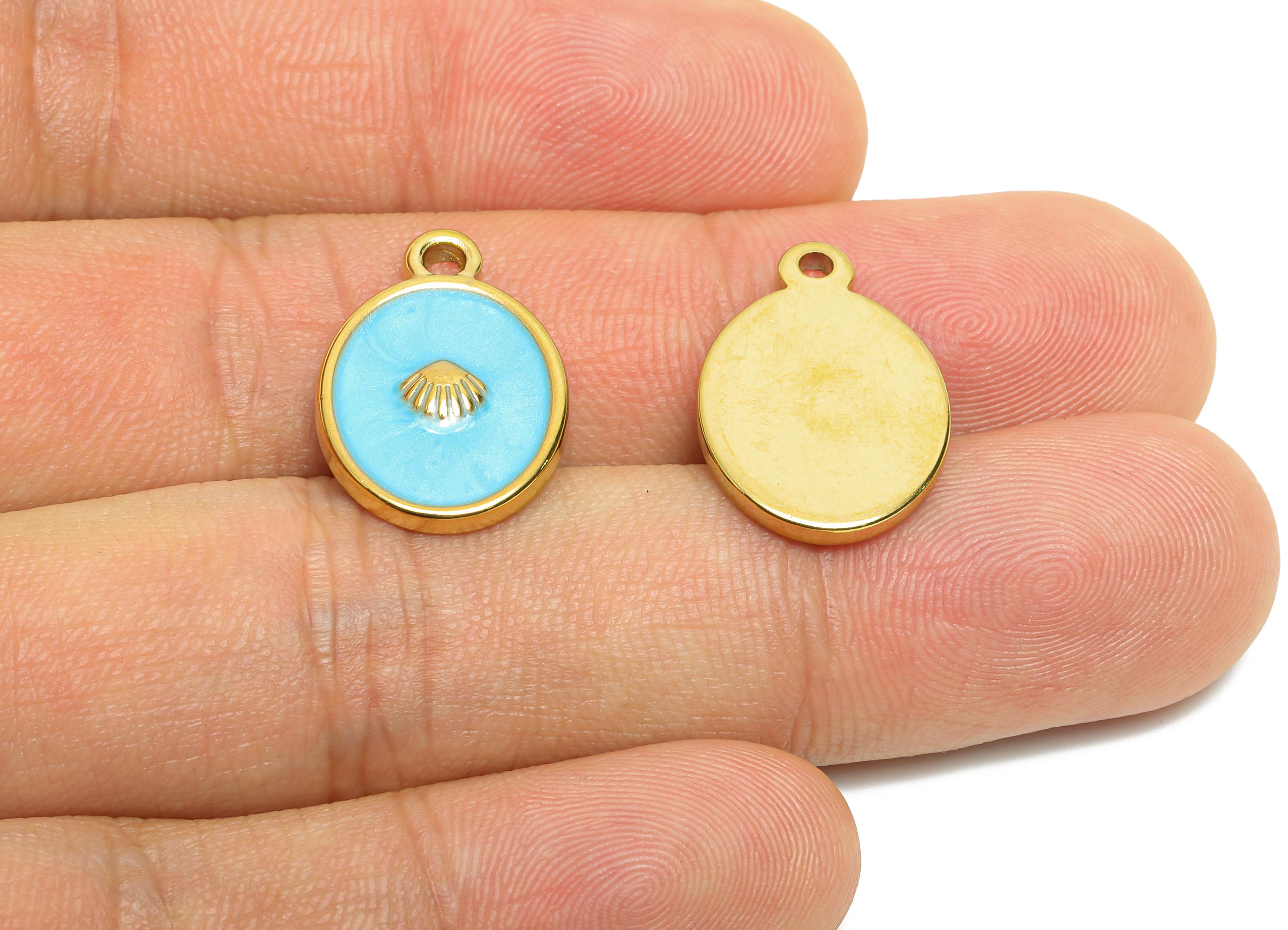 Stainless Steel Oval Charms - Unique Blue Enamel Shell Pendant - 316L Stainless Steel - Elegant Steel Jewelry - 19.88x13.62x2.78mm - SS1644 - DOMEDBAZAAR