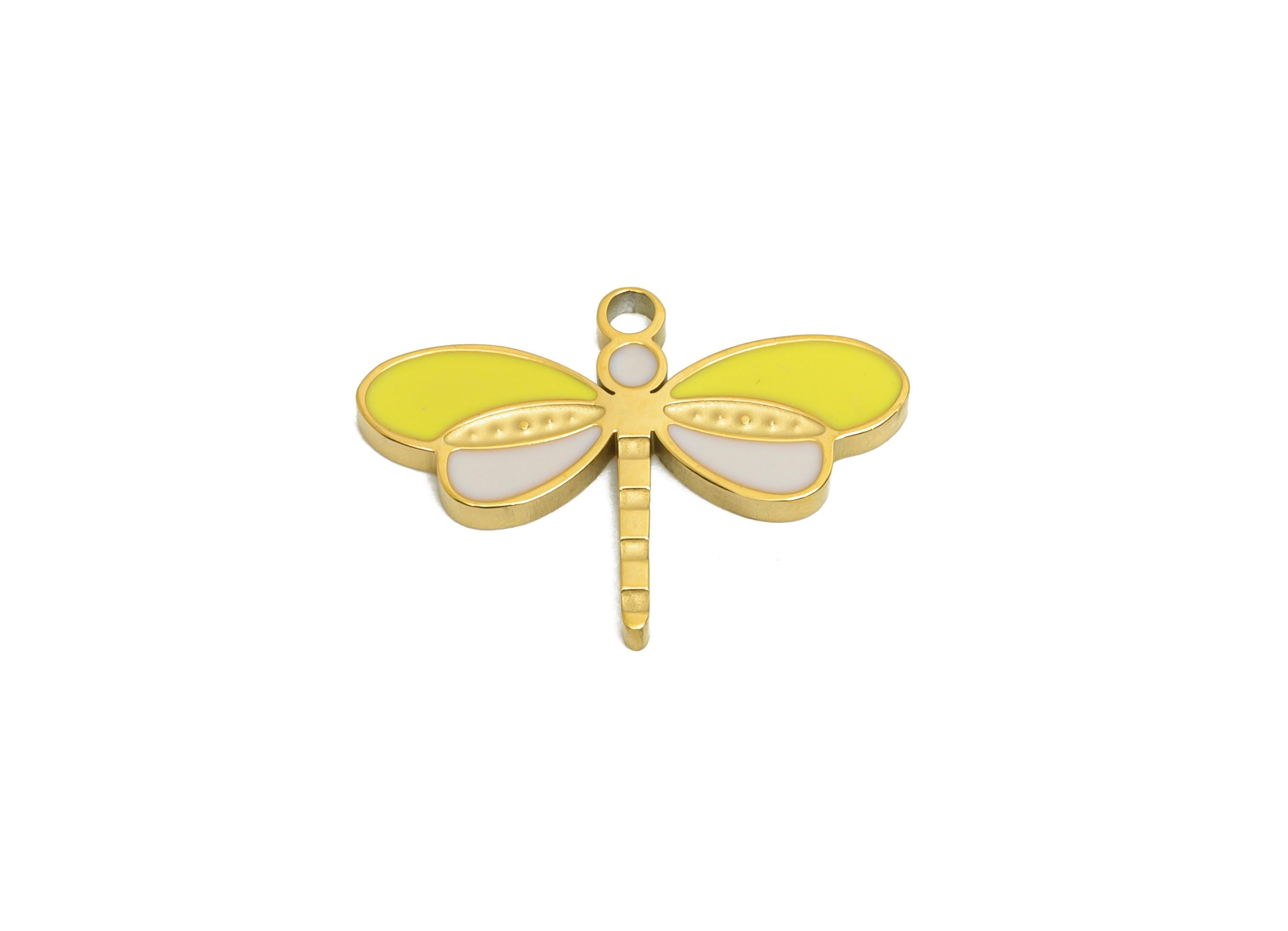 Stainless Steel Dragonfly Charms - Dainty Enamel Insect Bracelet Charm - Modern Dragonfly Pendant - Steel Jewelry - 11.45x15.88x1mm - SS1620 - DOMEDBAZAAR