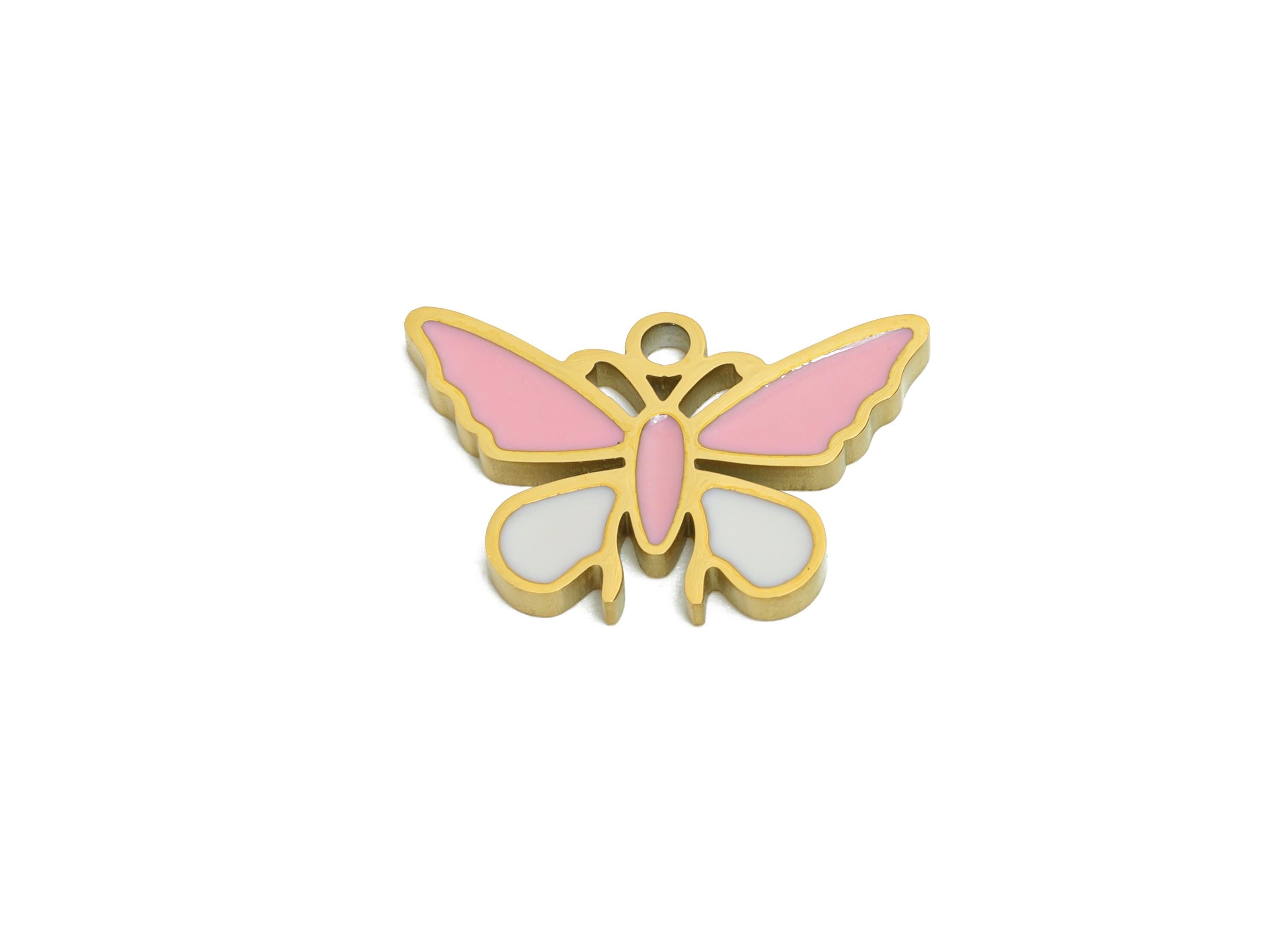 Stainless Steel Butterfly Charms - Dainty Enamel Insect Bracelet Charm - Elegant Butterfly Pendant - Steel Jewelry - 9.9x15x1.37mm - SS1664 - DOMEDBAZAAR