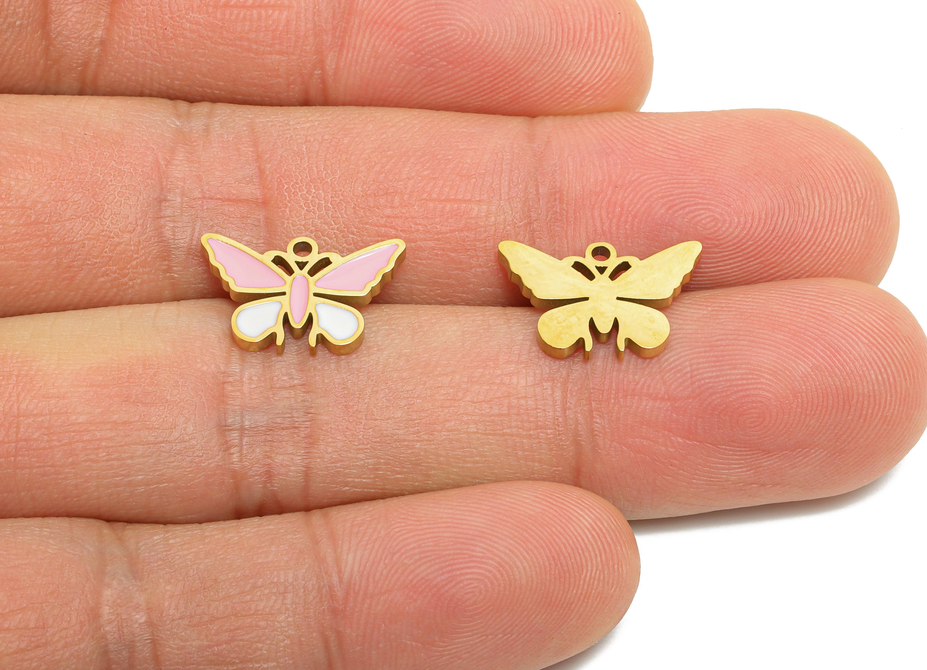 Stainless Steel Butterfly Charms - Dainty Enamel Insect Bracelet Charm - Elegant Butterfly Pendant - Steel Jewelry - 9.9x15x1.37mm - SS1664 - DOMEDBAZAAR