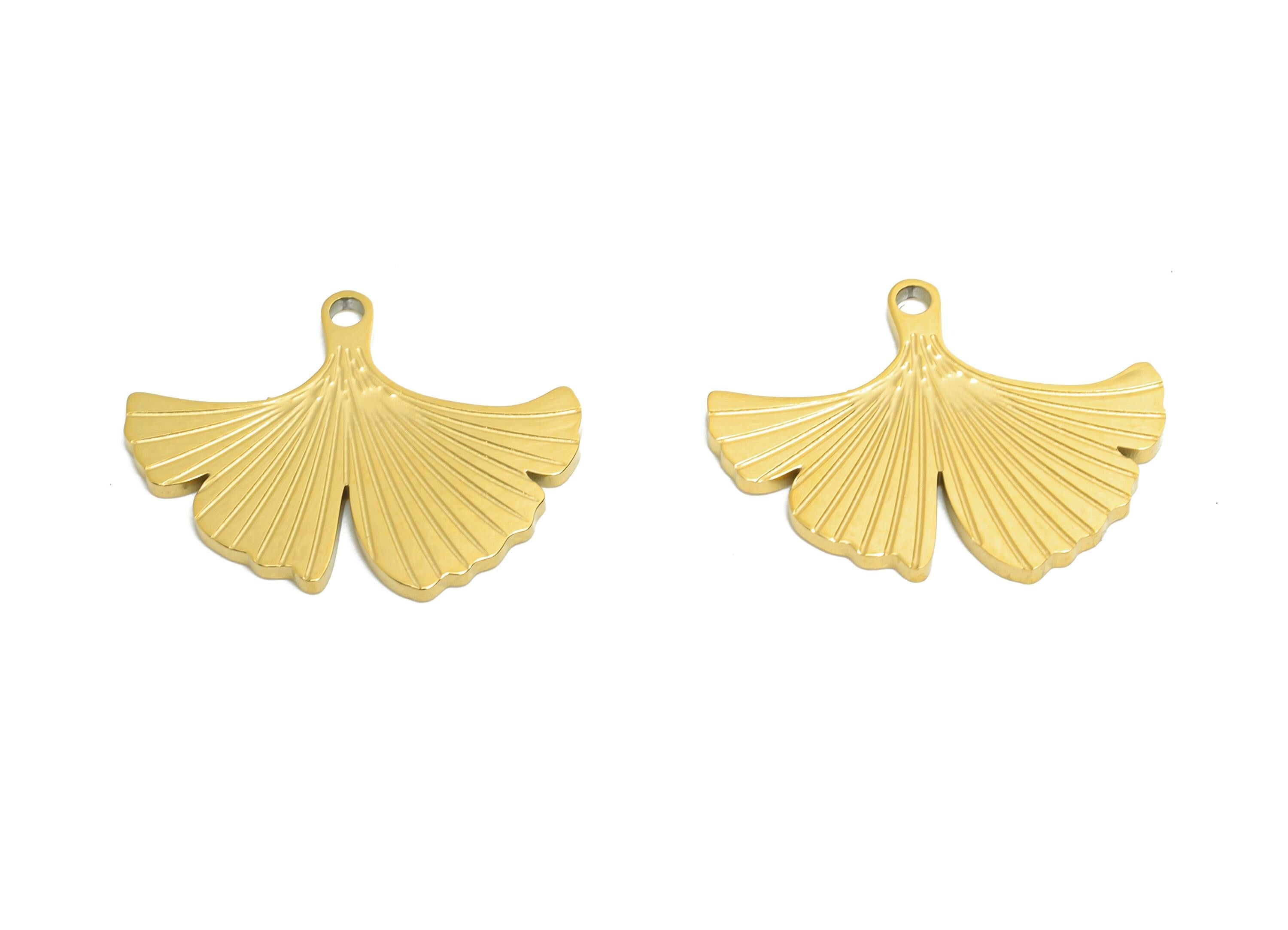 Steel Ginkgo Leaf Charm - Ginkgo Biloba Pendant - Minimalist Leaf Jewelry - Stainless Steel Textured Ginkgo Jewelry - 13x16x1mm - SS1604 - DOMEDBAZAAR