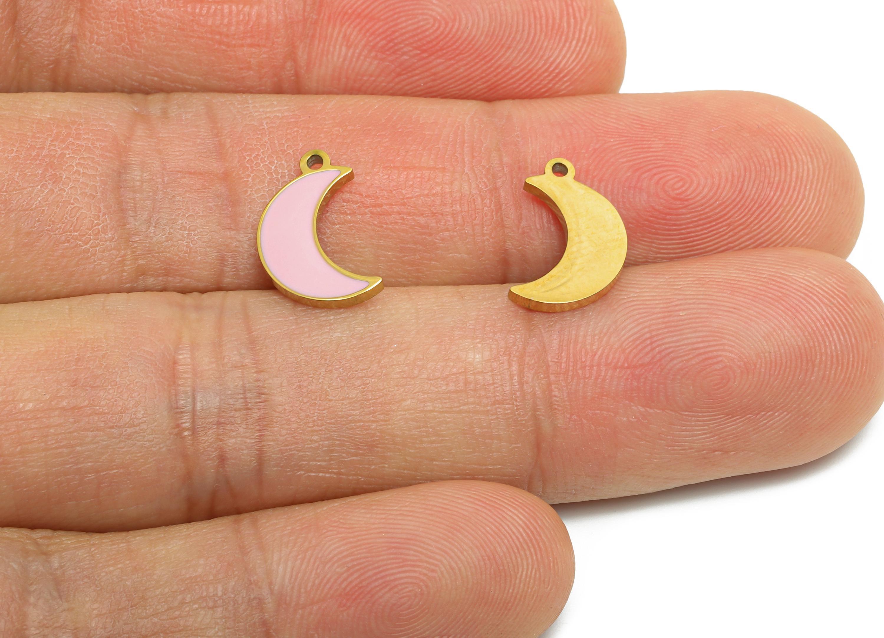Stainless Steel Crescent Charms - Enamel Celestial Moon Charm for Bracelet - 316L Stainless Steel - Steel Jewelry - 13x8.25x1.3mm - SS1632 - DOMEDBAZAAR