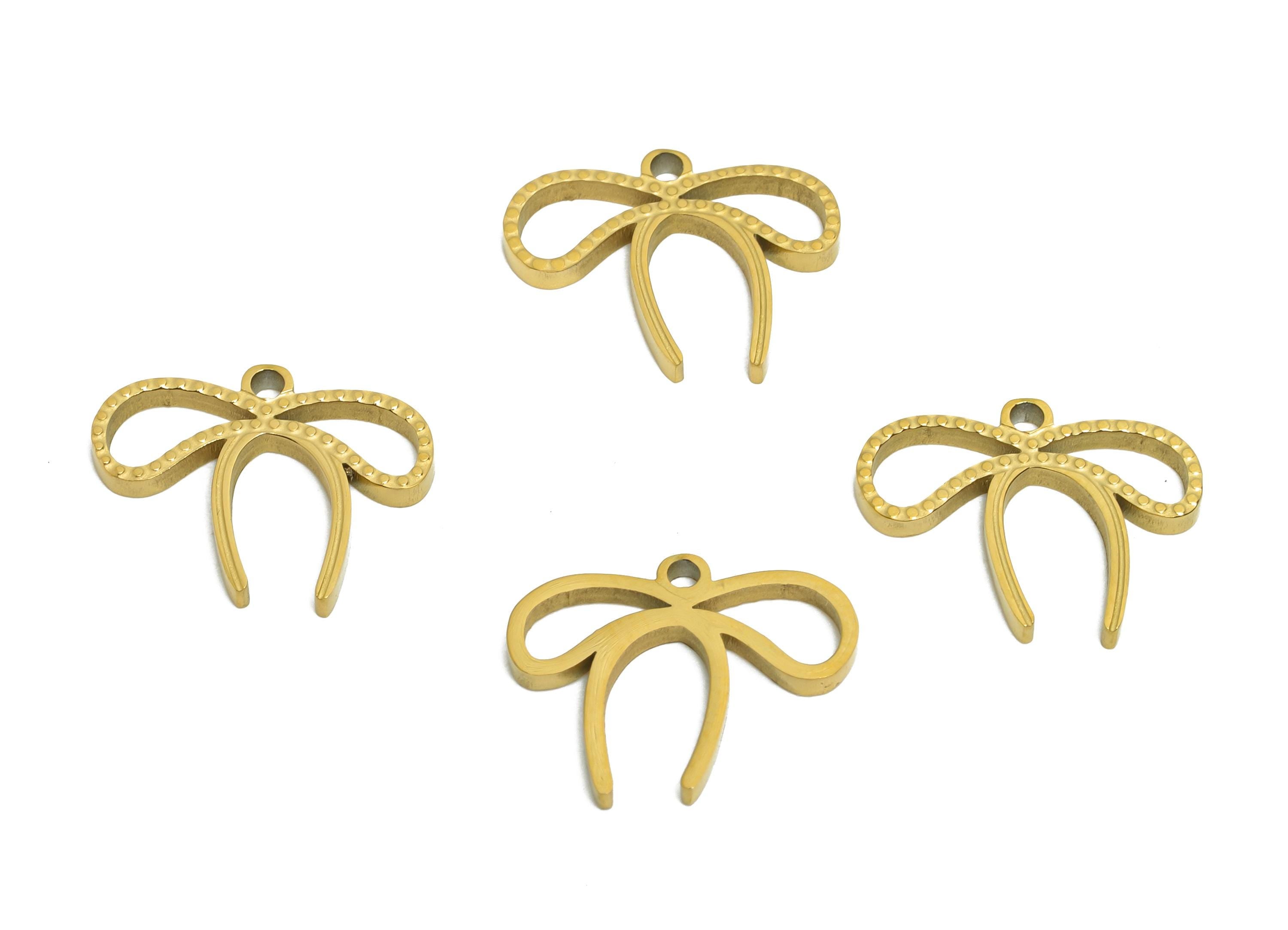 Stainless Steel Bow Charms - Minimalist Ribbon Charm - Elegant Steel Bow Jewelry - Minimalist Steel Jewelry - 11x13.9x1.3mm - SS1605 - DOMEDBAZAAR