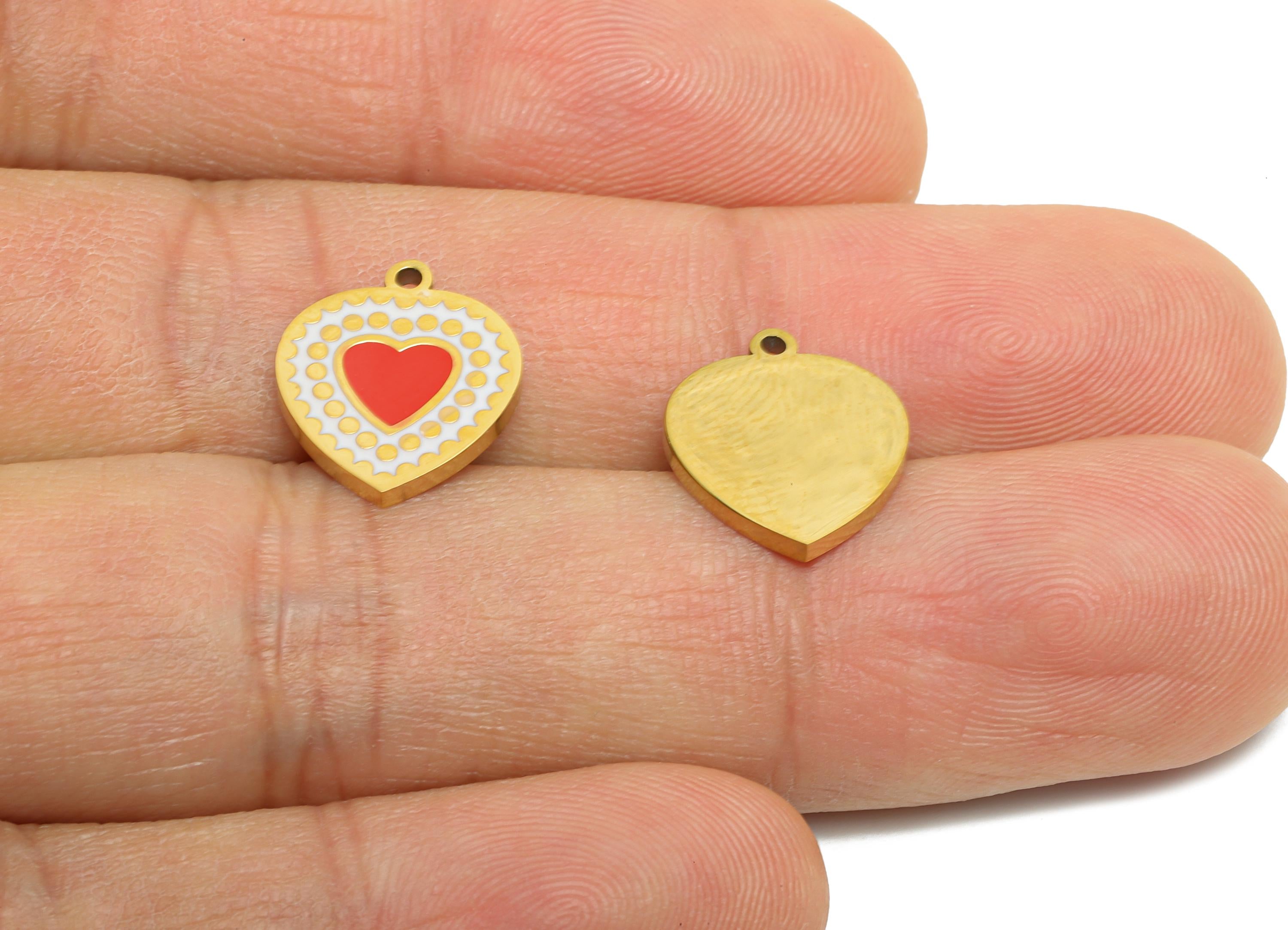 Stainless Steel Heart Charms - Statement Enamel Heart Pendant - Modern Heart Pendant - Minimalist Pink Heart Charm - 14.13x12x1.4mm - SS1615 - DOMEDBAZAAR