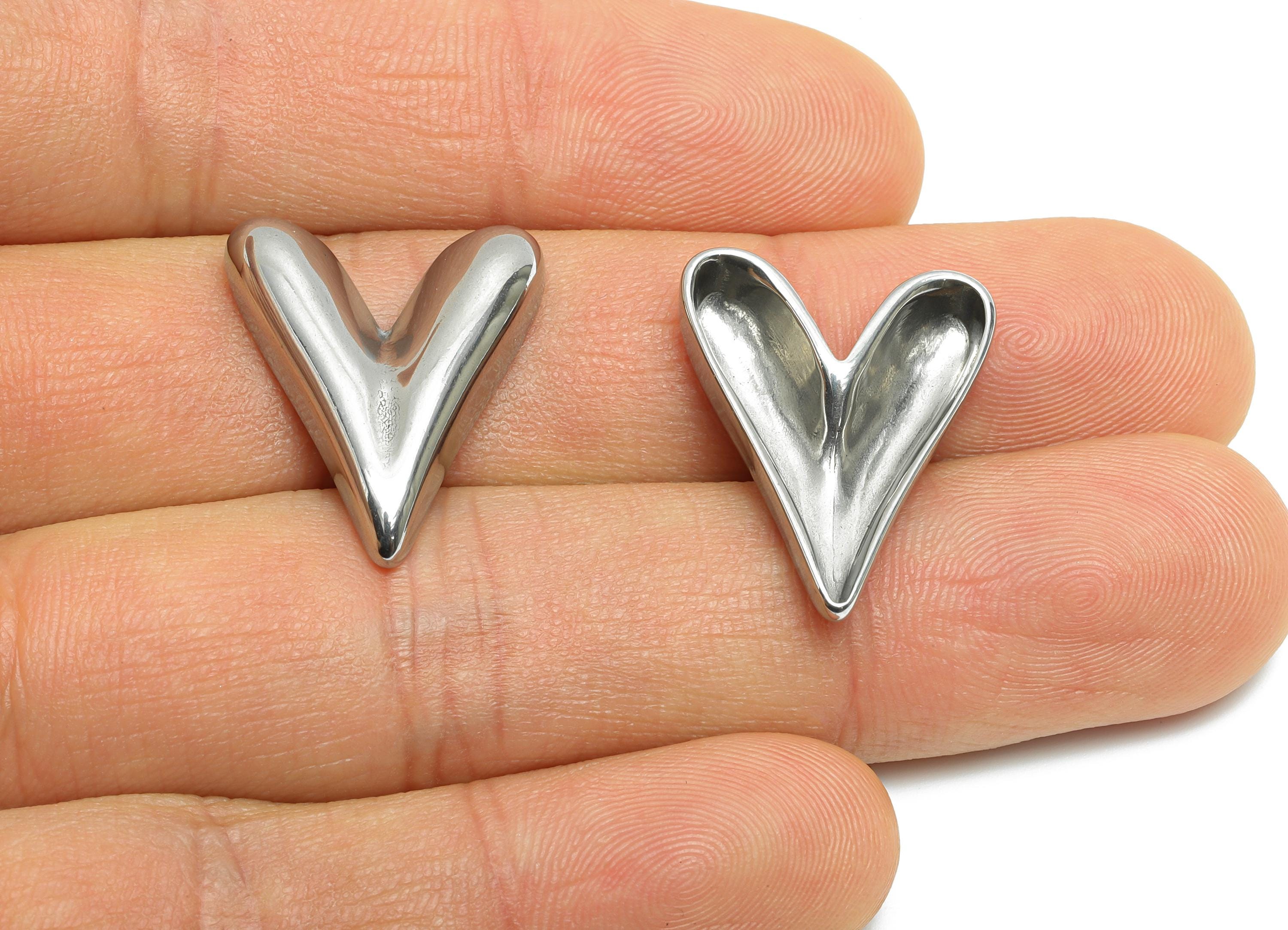 Stainless Steel Heart Charms - Minimalist Heart Charm - Sleek Heart Jewelry Piece - Abstract Heart Shape Jewelry - 23x18x4.73mm - SS2068 - DOMEDBAZAAR
