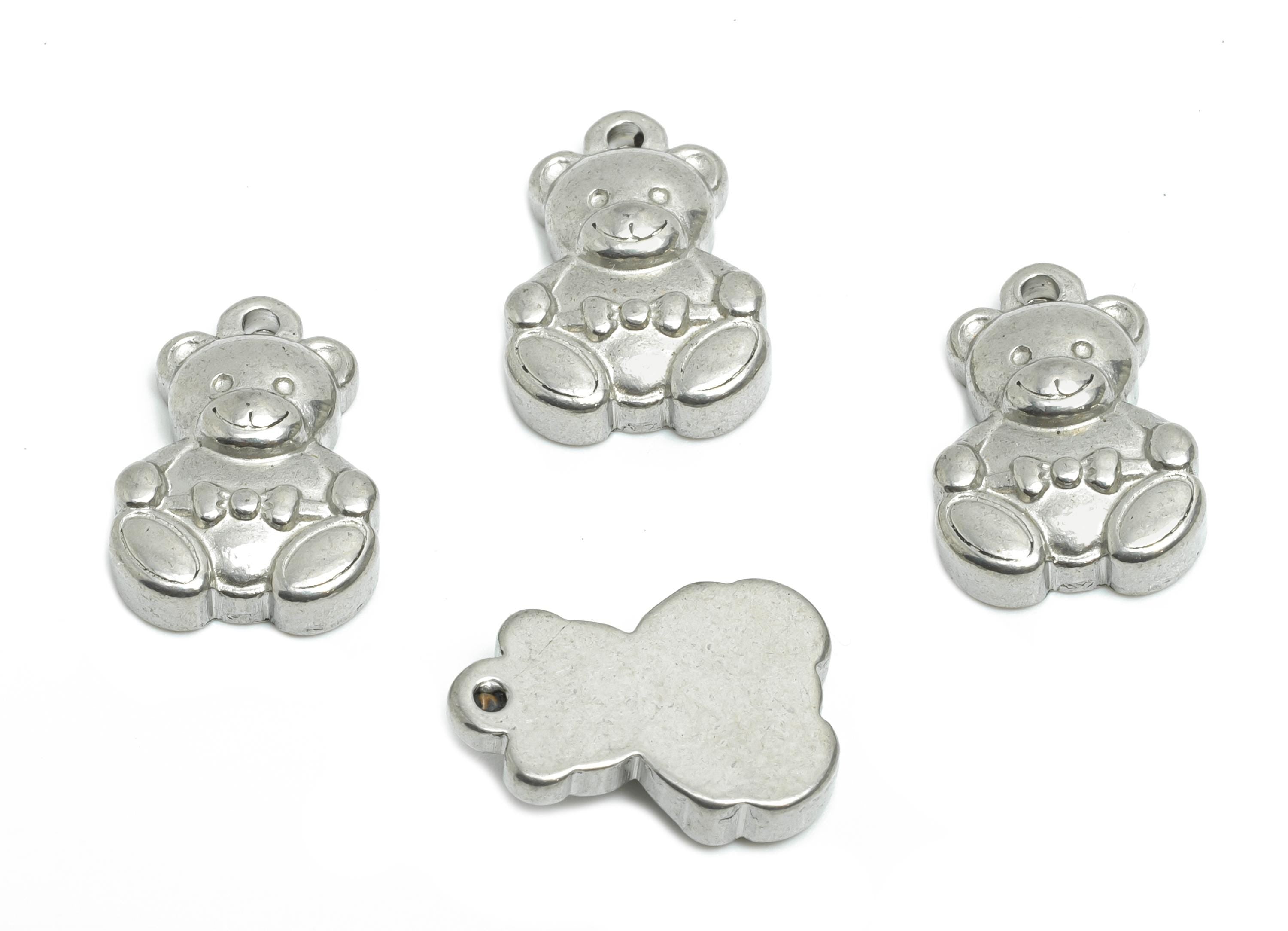 Stainless Steel Bear Charms - Textured Animal Pendant for Necklace - 304 Stainless Steel - Steel Jewelry Accessory - 14.6x10x3.85mm - SS2010 - DOMEDBAZAAR