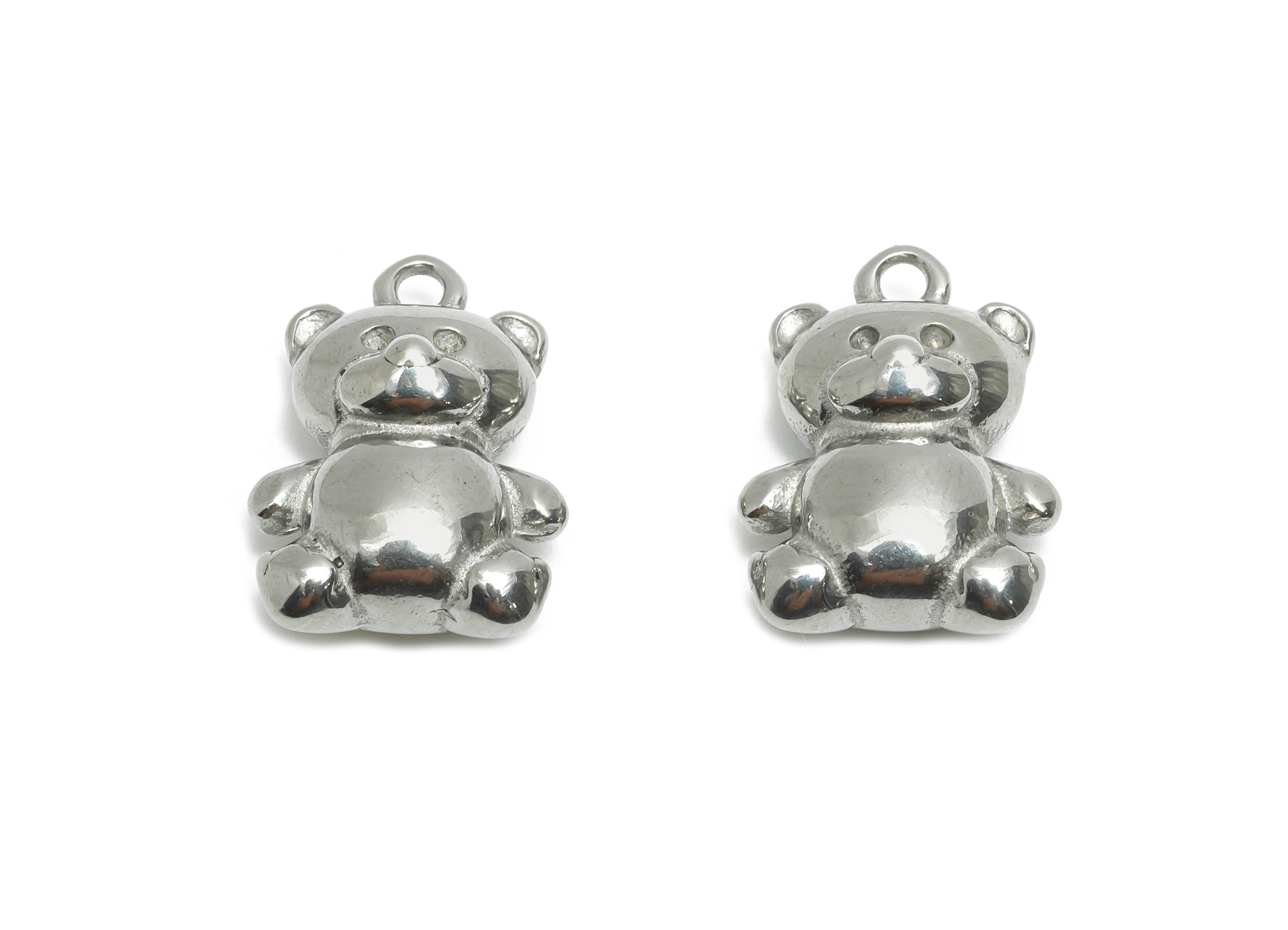 Stainless Steel Bear Charms - Textured Animal Pendant for Necklace - 304 Stainless Steel - Steel Jewelry Accessory - 16.95x12x6.8mm - SS1991 - DOMEDBAZAAR