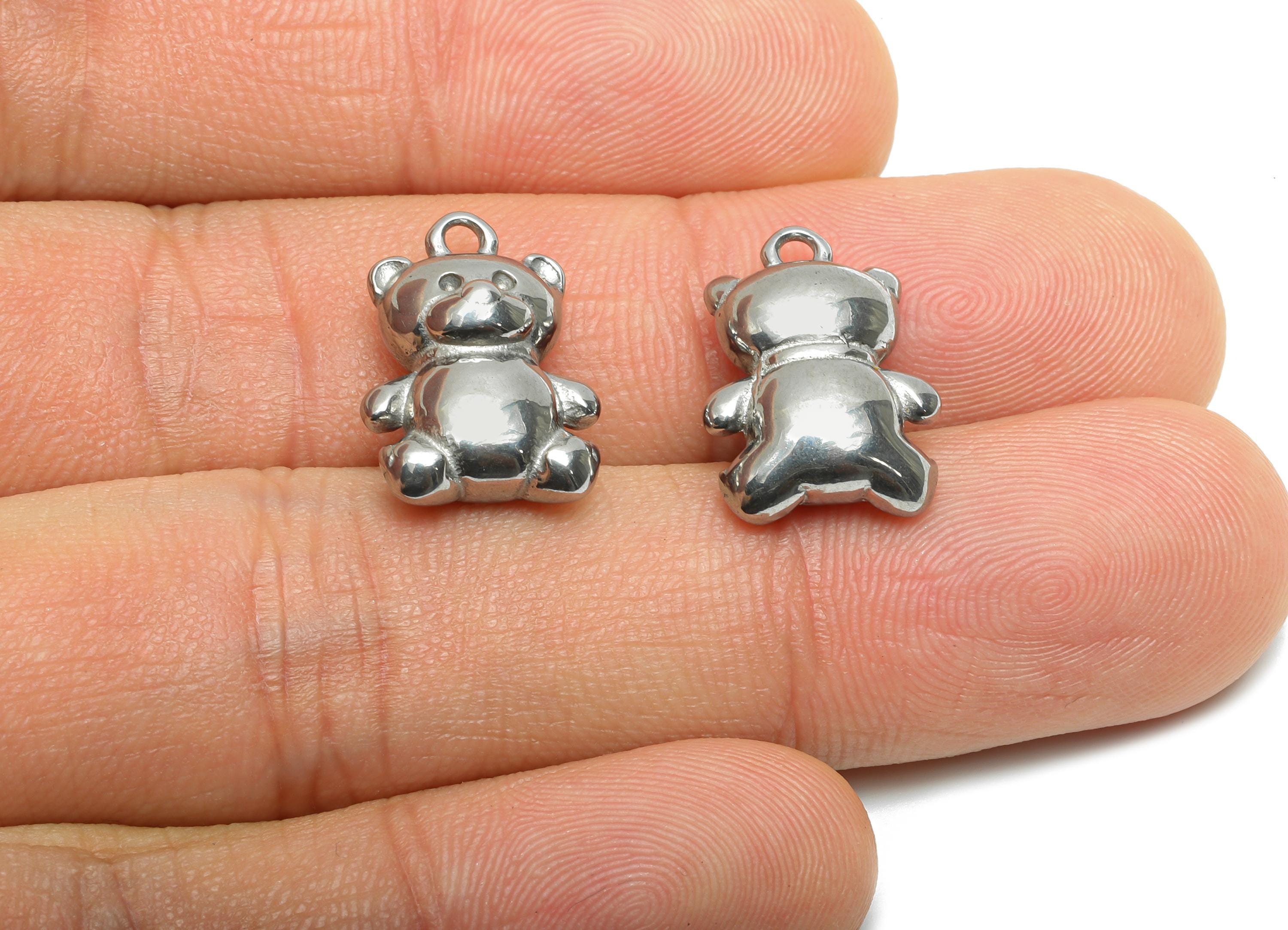 Stainless Steel Bear Charms - Textured Animal Pendant for Necklace - 304 Stainless Steel - Steel Jewelry Accessory - 16.95x12x6.8mm - SS1991 - DOMEDBAZAAR