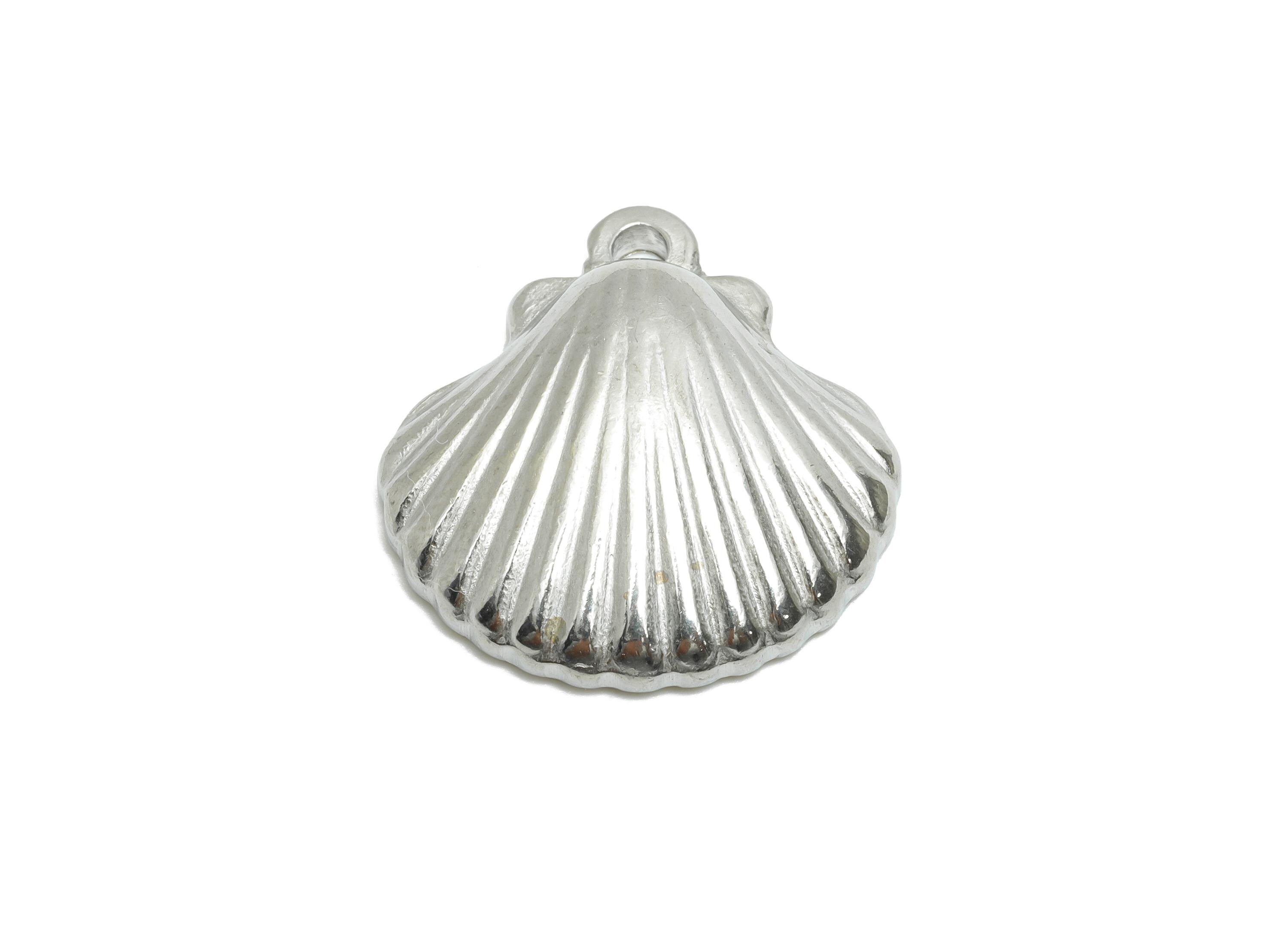 Stainless Steel Shell Charms - Textured Silver Shell Necklace Pendant - 304 Stainless Steel - Minimalist Jewelry - 21.23x20x5.58mm - SS1999 - DOMEDBAZAAR