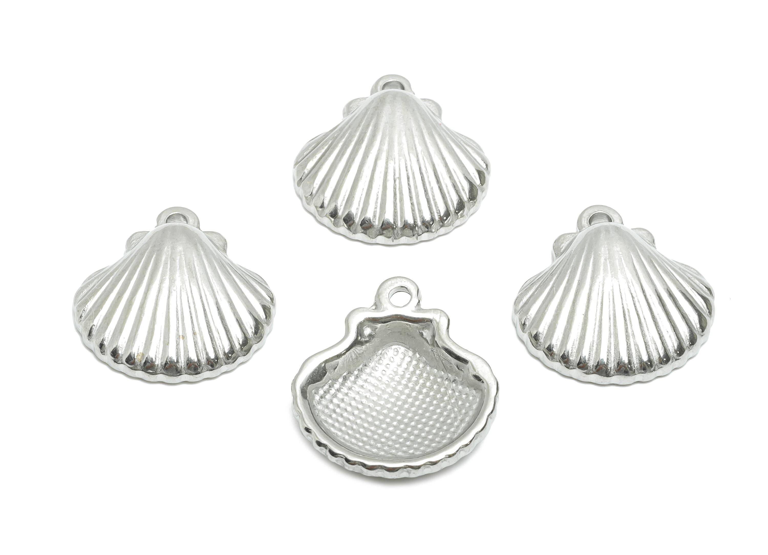 Stainless Steel Shell Charms - Textured Silver Shell Necklace Pendant - 304 Stainless Steel - Minimalist Jewelry - 21.23x20x5.58mm - SS1999 - DOMEDBAZAAR