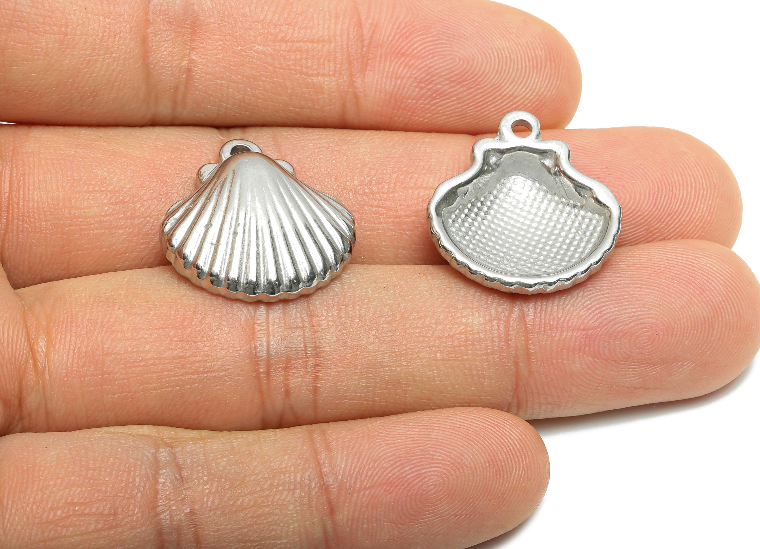 Stainless Steel Shell Charms - Textured Silver Shell Necklace Pendant - 304 Stainless Steel - Minimalist Jewelry - 21.23x20x5.58mm - SS1999 - DOMEDBAZAAR