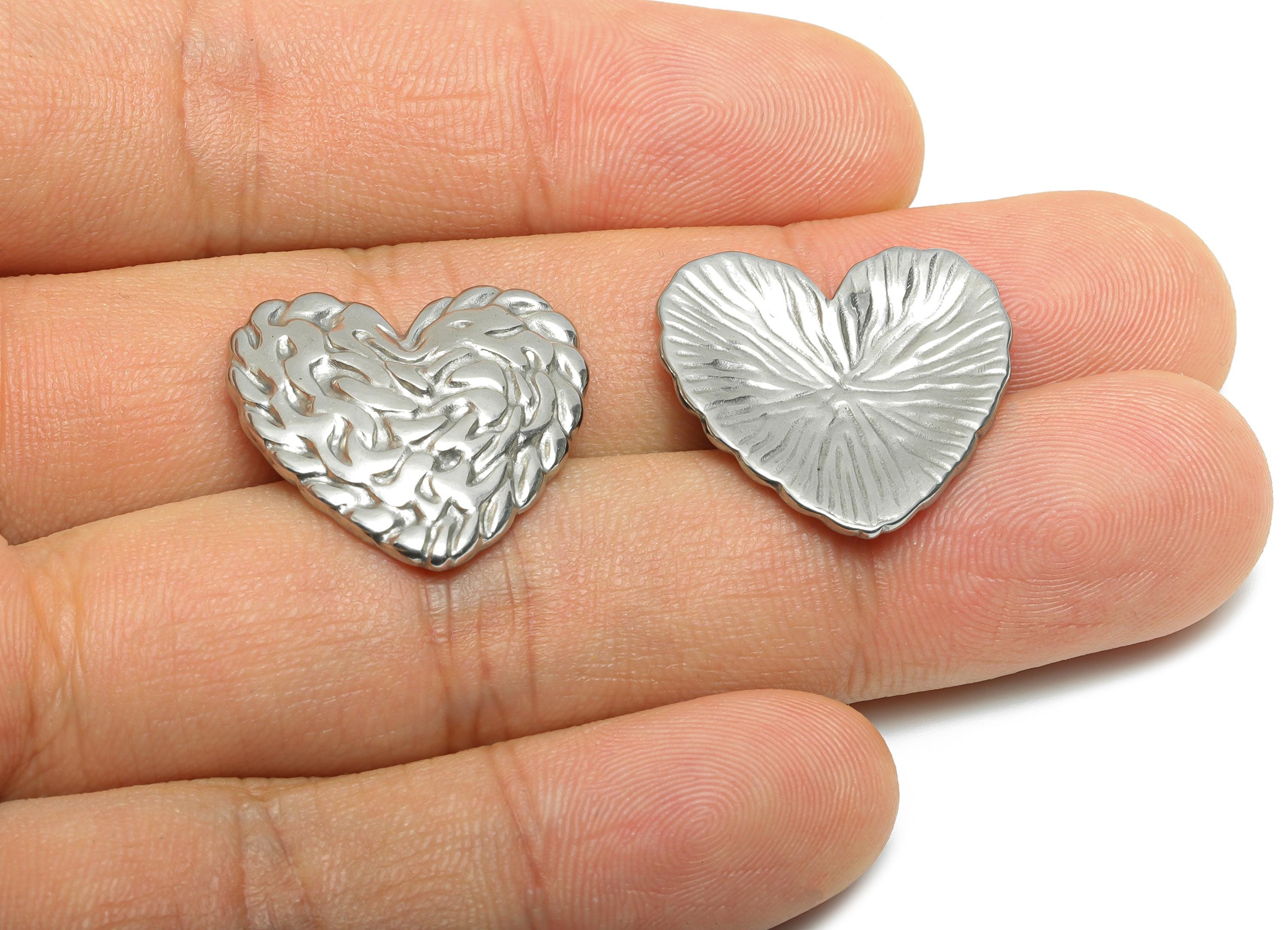 Stainless Steel Heart Charms - Textured Heart Charm - Modern Punk Heart Jewelry Piece - Abstract Heart Shape Jewelry - 21x22x2.48mm - SS2073 - DOMEDBAZAAR