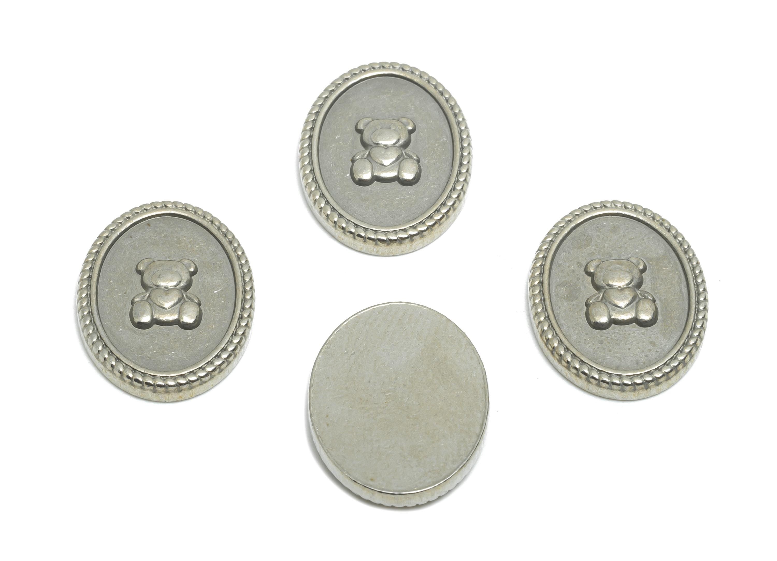 Stainless Steel Bear Charms - Oval Bear Motif Charms - Refined Children's Jewelry Charms - Silver Steel Bear Jewelry - 18x14x2.8mm - SS2088 - DOMEDBAZAAR