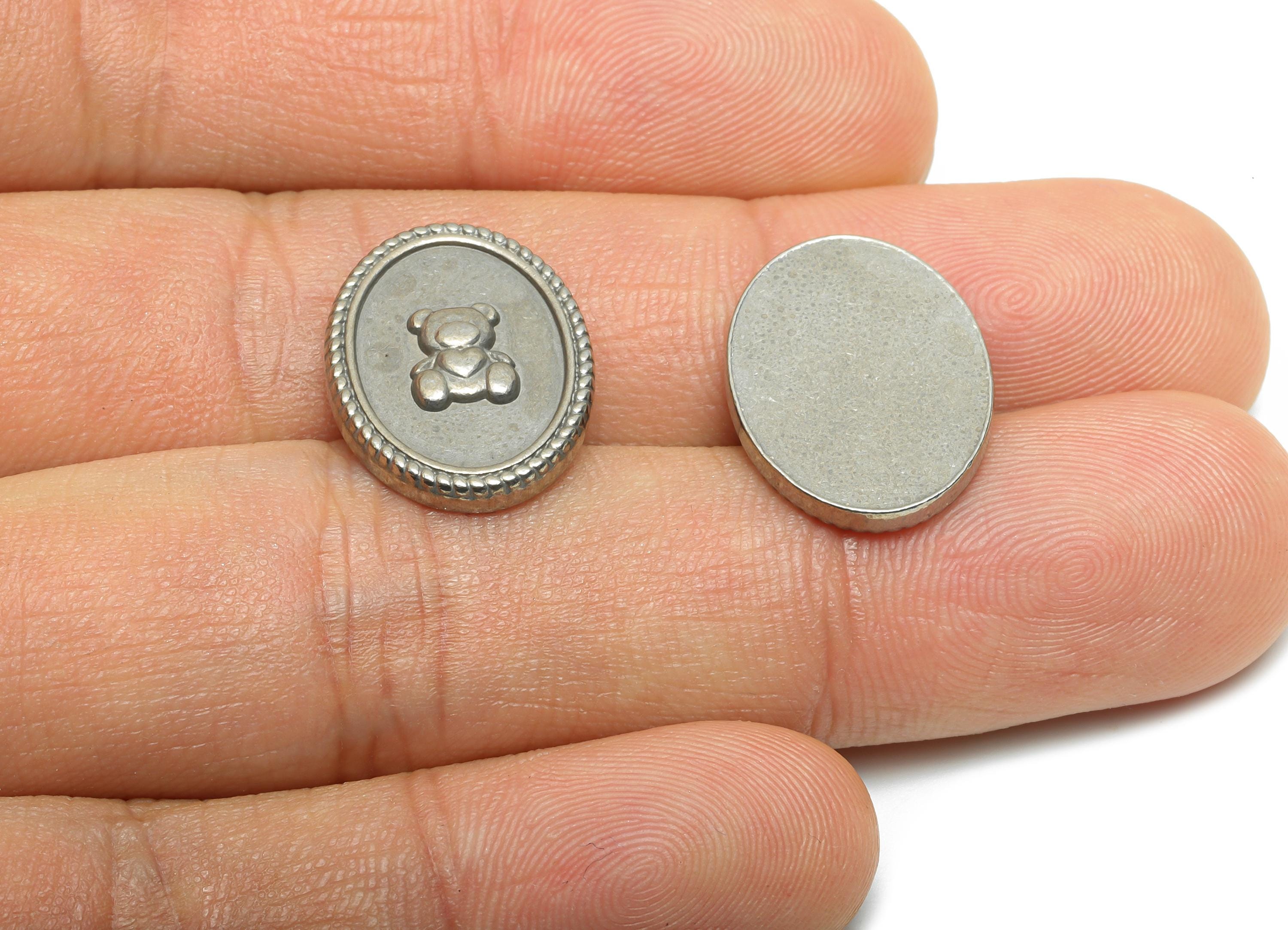 Stainless Steel Bear Charms - Oval Bear Motif Charms - Refined Children's Jewelry Charms - Silver Steel Bear Jewelry - 18x14x2.8mm - SS2088 - DOMEDBAZAAR