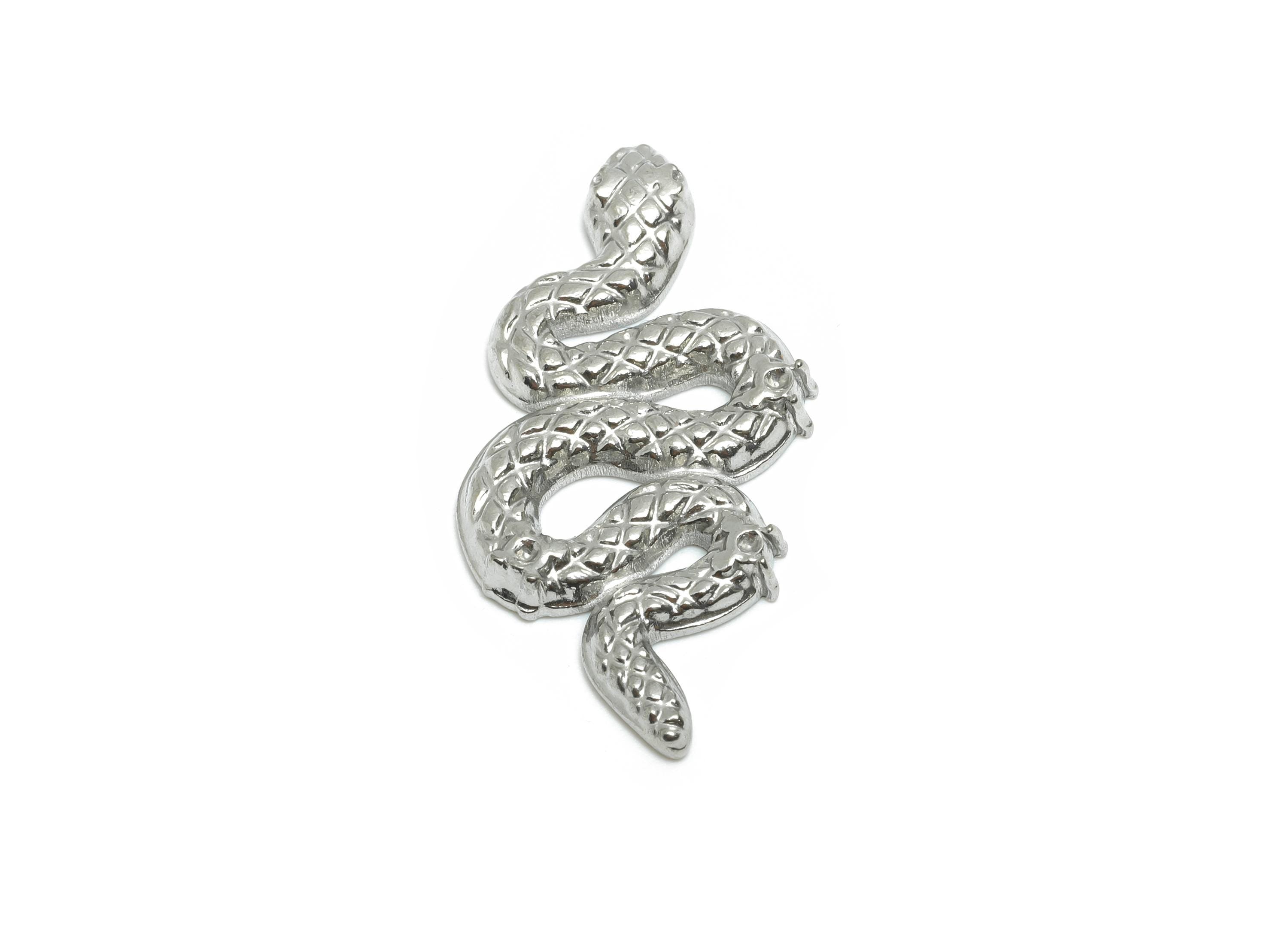 Stainless Steel Snake Charms - Textured Snake Motif Charm - Mystical Steel Snake Jewelry - Coiled Serpent Ornament - 31x14.87x2.5mm - SS2089 - DOMEDBAZAAR