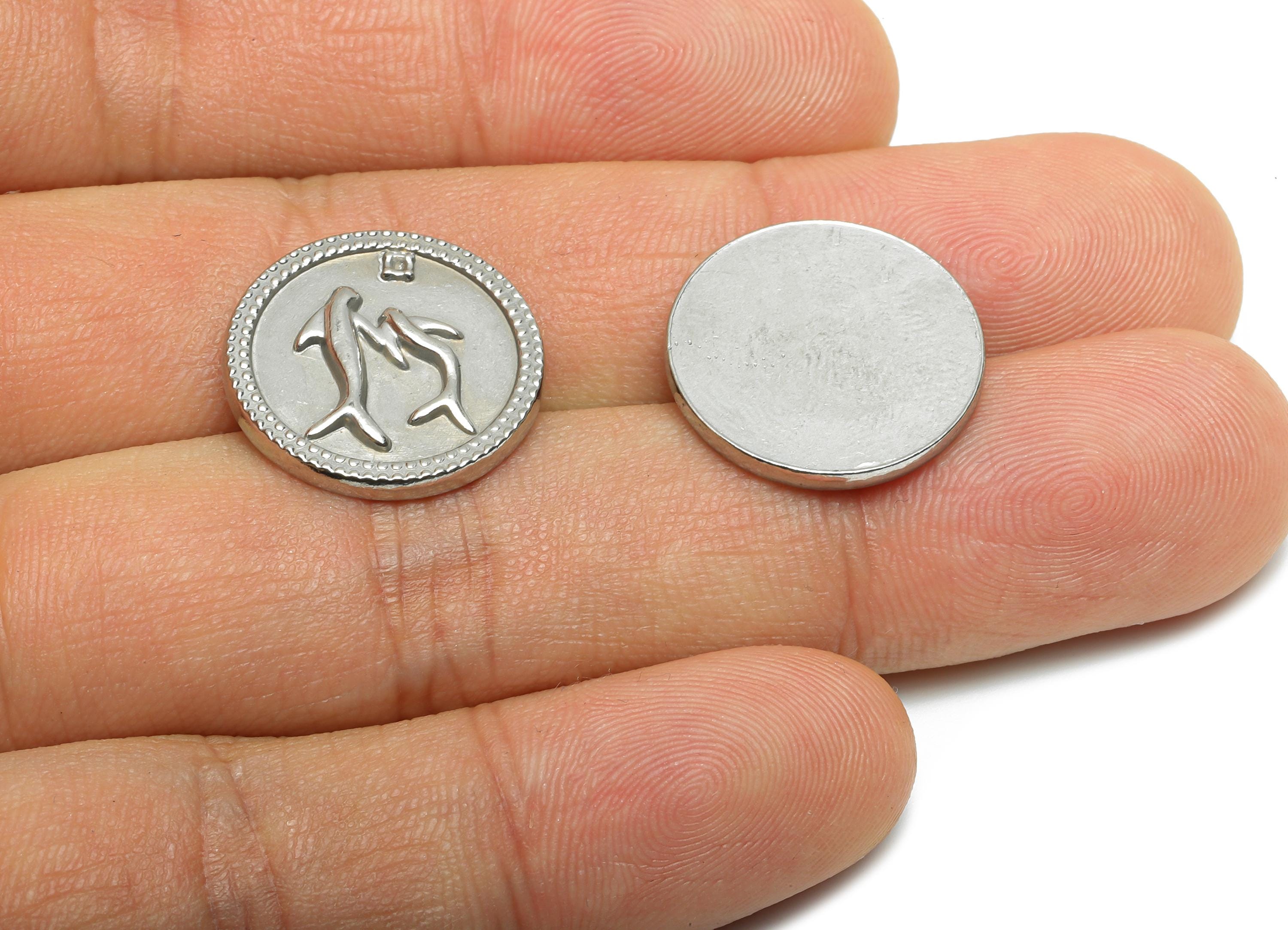 Stainless Steel Dolphin Charm - Round Steel Marine Life Coin Charm - Elegant Dolphin Charm - Stainless Steel Jewelry - 18x18x2mm - SS2078 - DOMEDBAZAAR