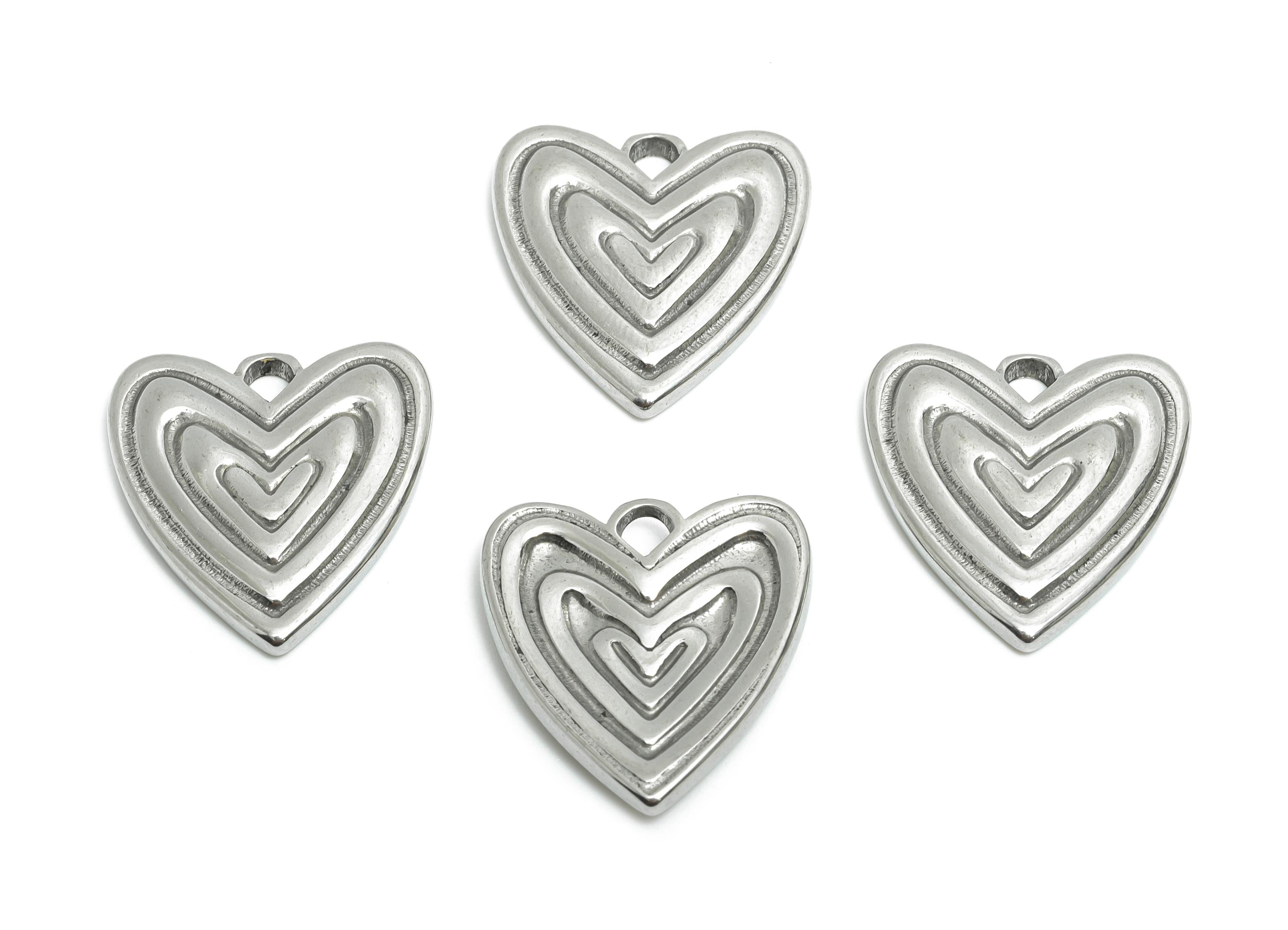 Stainless Steel Heart Charm - Layered Heart Charm - Minimalist Romantic Silver Color Pendant - Stainless Steel Jewelry - 18x17x2mm - SS2057 - DOMEDBAZAAR