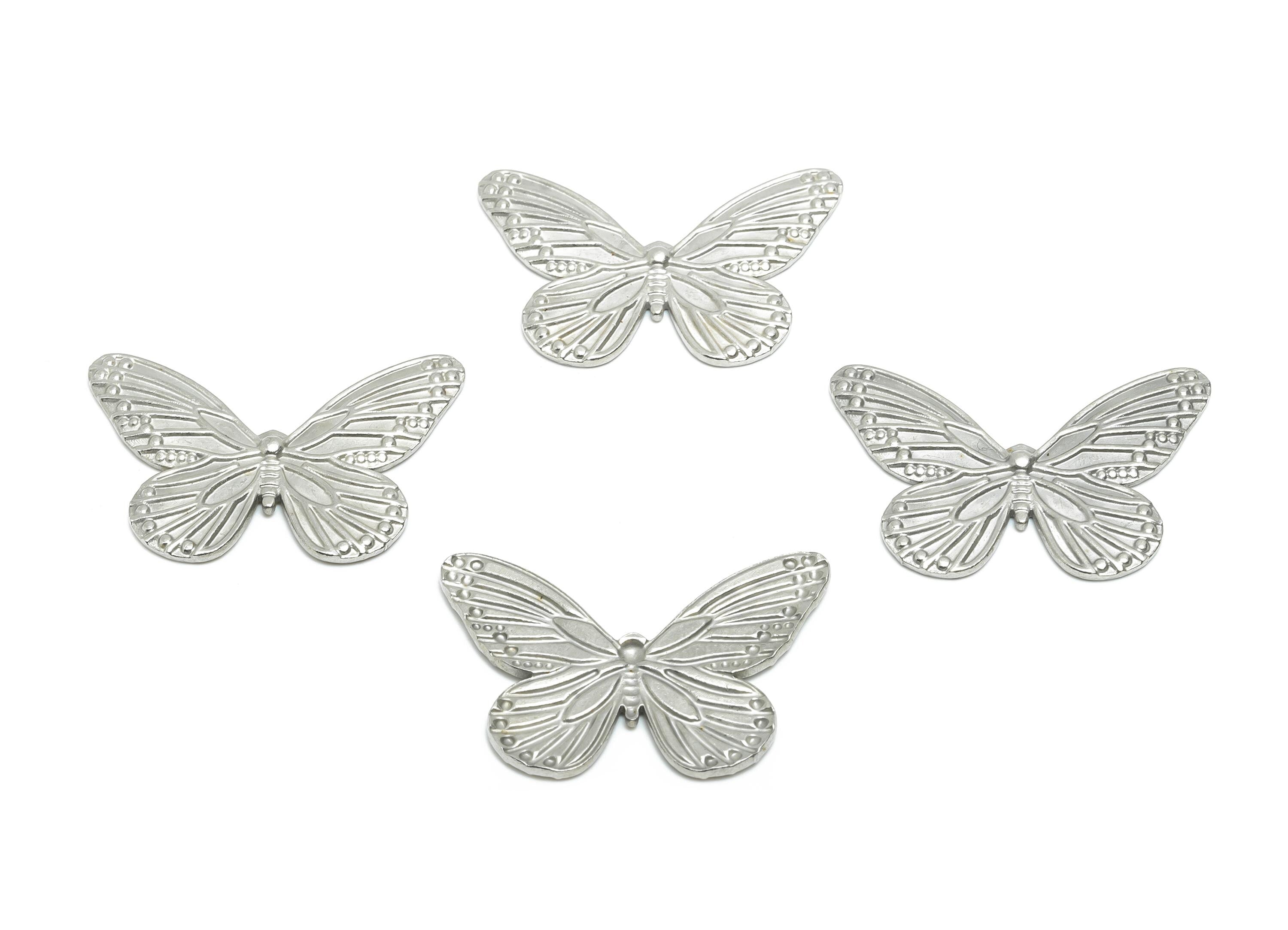 Stainless Steel Butterfly Charm - Steel Textured Butterfly Charm - Delicate Butterfly Ornament - Stainless Steel Jewelry - 35x23x1mm -SS2060 - DOMEDBAZAAR