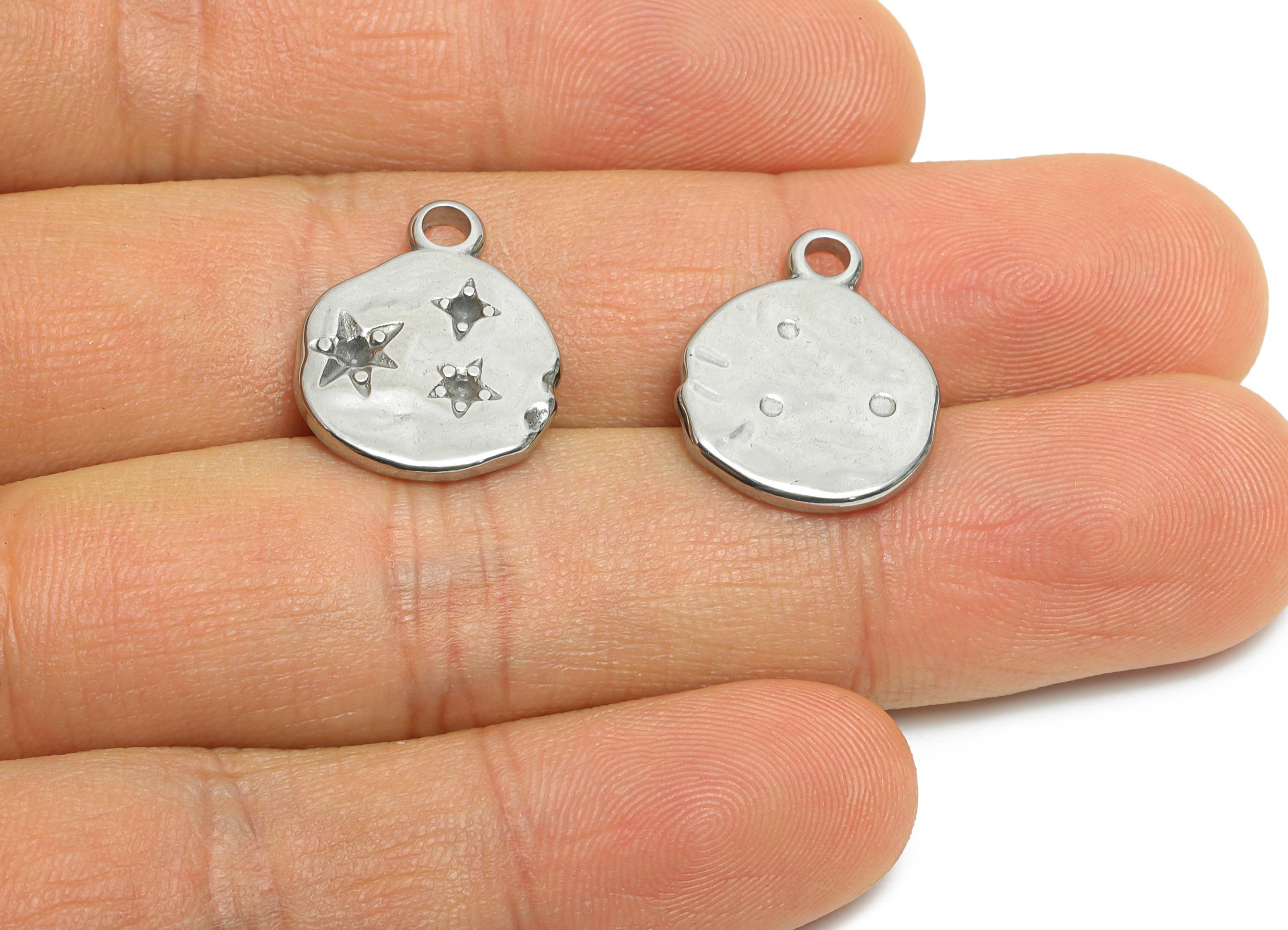 Stainless Steel Star Charms - Celestial Space Disc Pendant - Minimalist Cosmic Jewelry - Stainless Steel Jewelry - 18.49x15x1.9mm - SS1988 - DOMEDBAZAAR