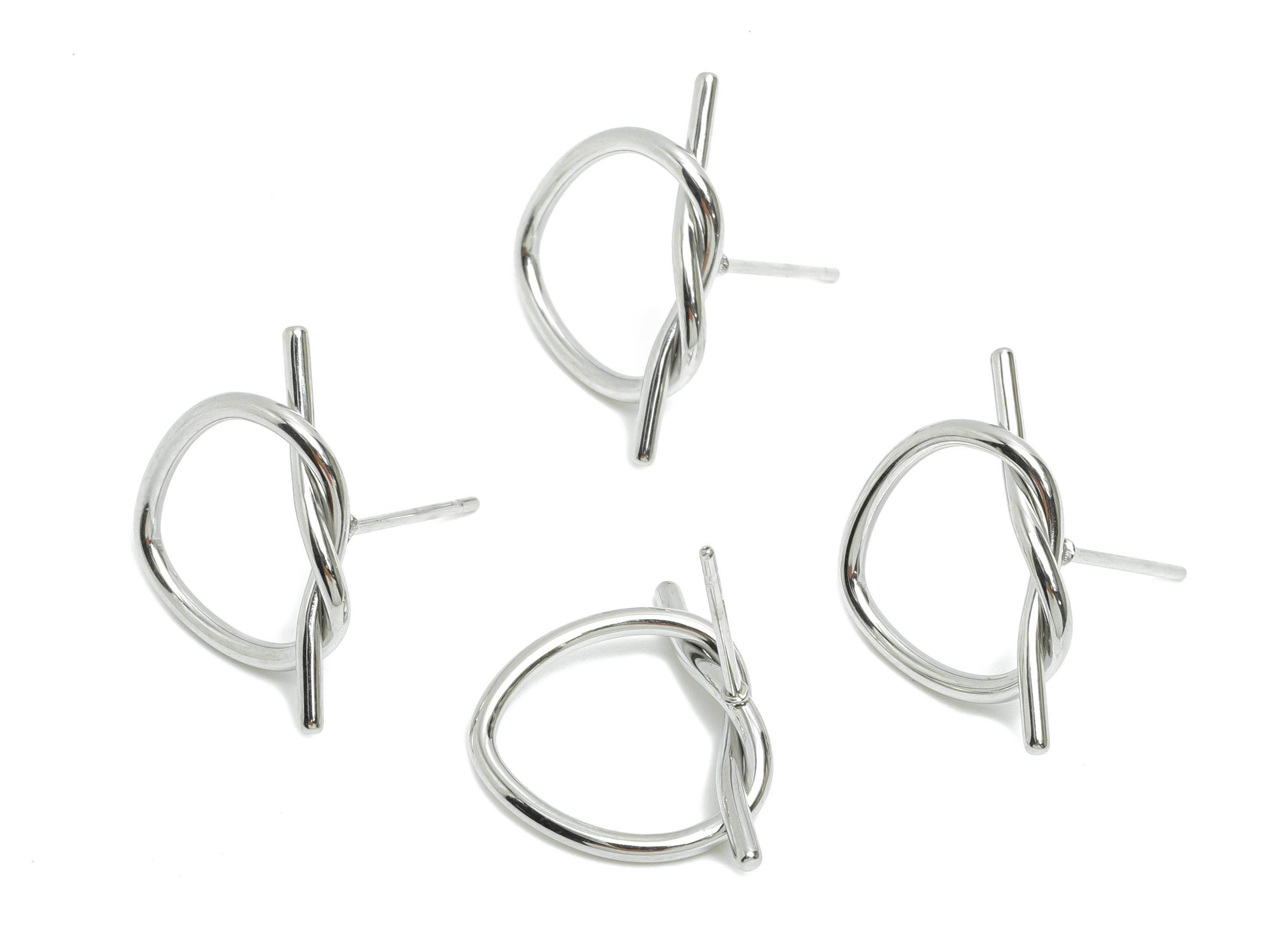 Steel Knot Earring Stud - Steel Knot Heart Earring Post - Steel Minimalist Stud Earring - Stainless Steel Jewelry - 19x13x2.54mm - SS2053 - DOMEDBAZAAR
