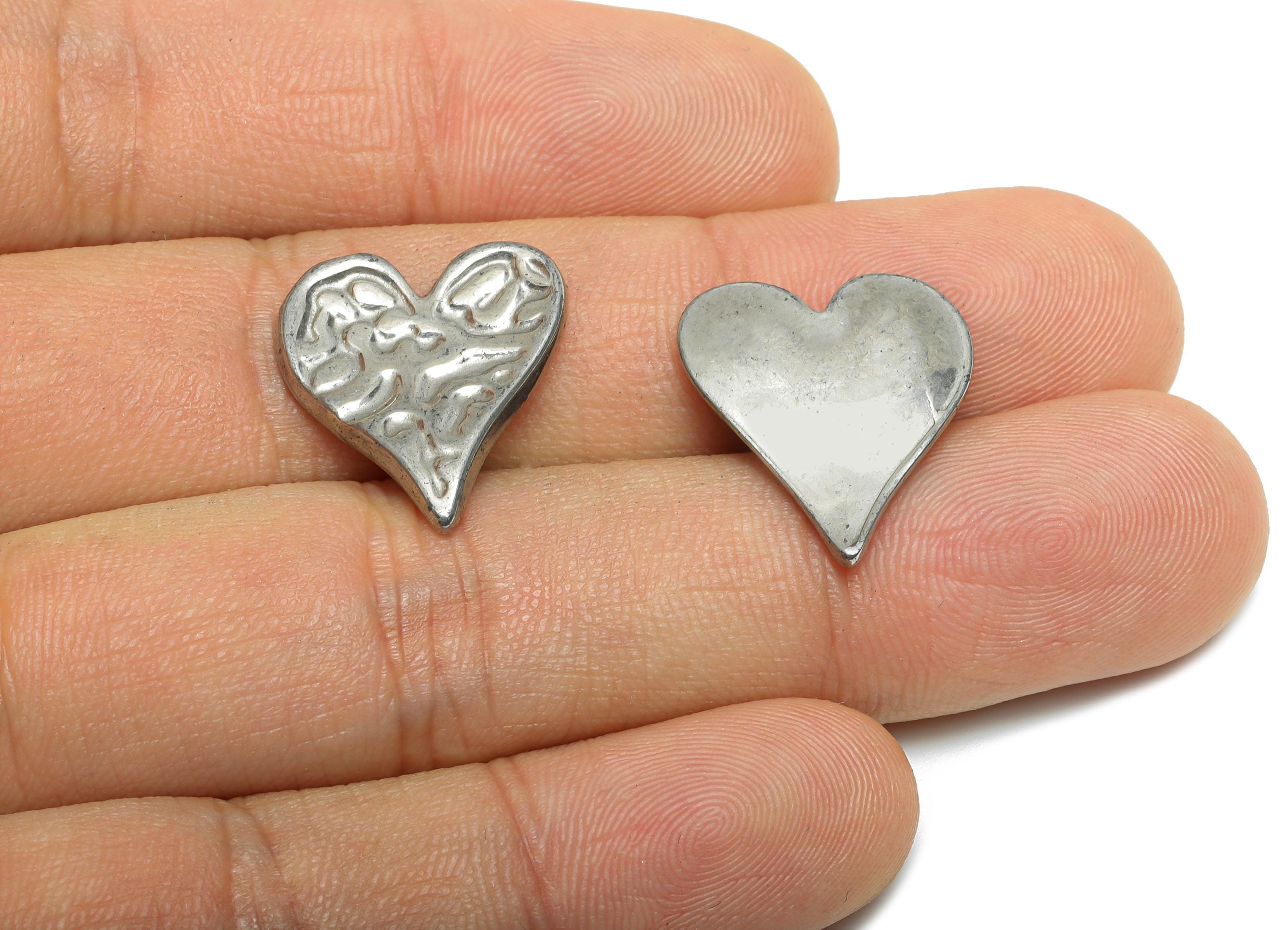 Stainless Steel Heart Charm - Textured Vintage Heart Charm - Steel Minimalist Romantic Charm - Stainless Steel Jewelry - 19x17x2mm - SS2031 - DOMEDBAZAAR