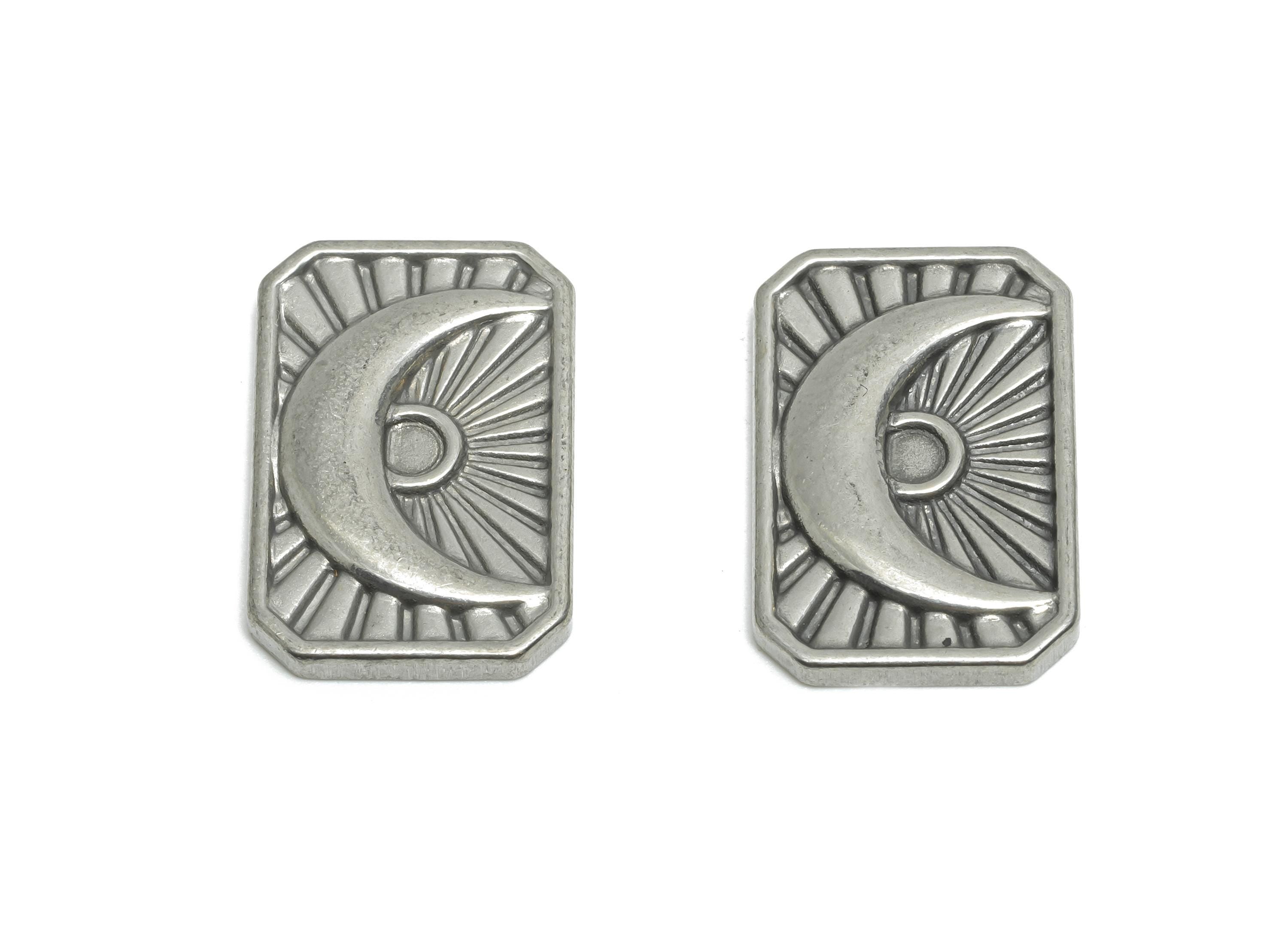 Stainless Steel Rectangle Charms - Mystical Celestial Crescent Charms - Cosmic Jewelry Making - Steel Findings - 20.78x13.64x2.4mm - SS2083 - DOMEDBAZAAR