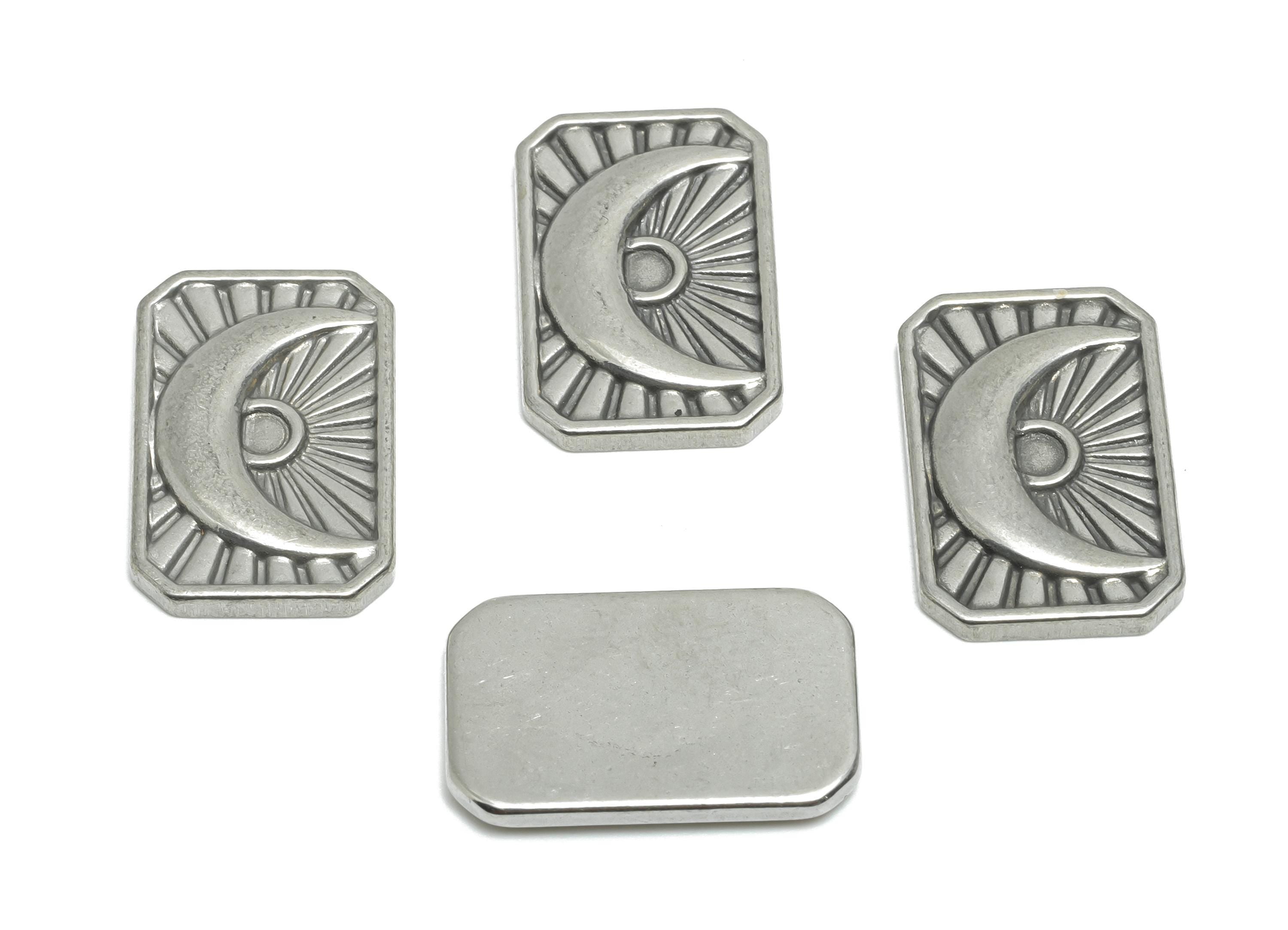 Stainless Steel Rectangle Charms - Mystical Celestial Crescent Charms - Cosmic Jewelry Making - Steel Findings - 20.78x13.64x2.4mm - SS2083 - DOMEDBAZAAR