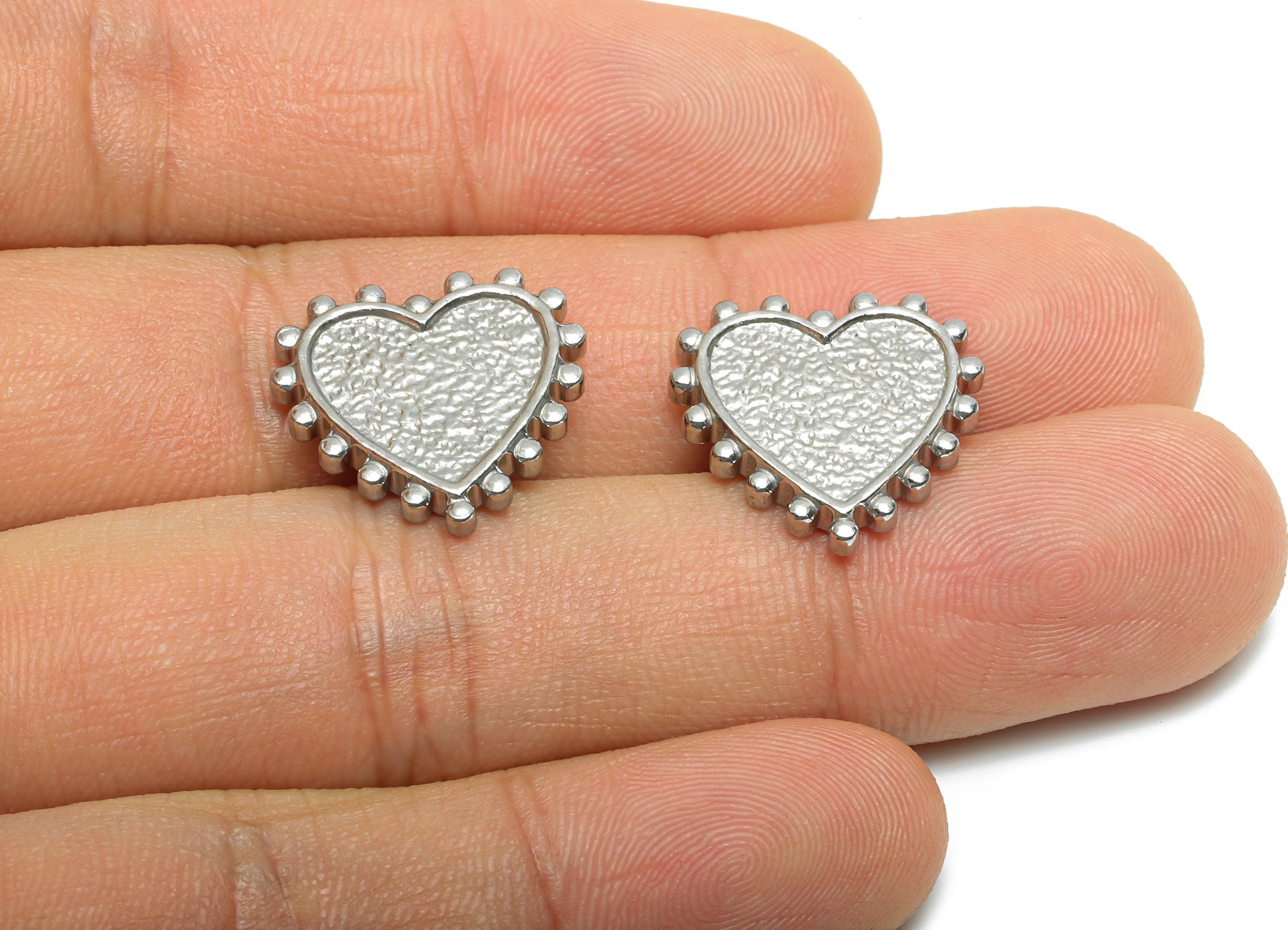 Stainless Steel Heart Charm - Textured Vintage Heart Charm - Steel Beaded Heart Romantic Charm - Stainless Steel Jewelry - 17x17x2mm -SS2085 - DOMEDBAZAAR